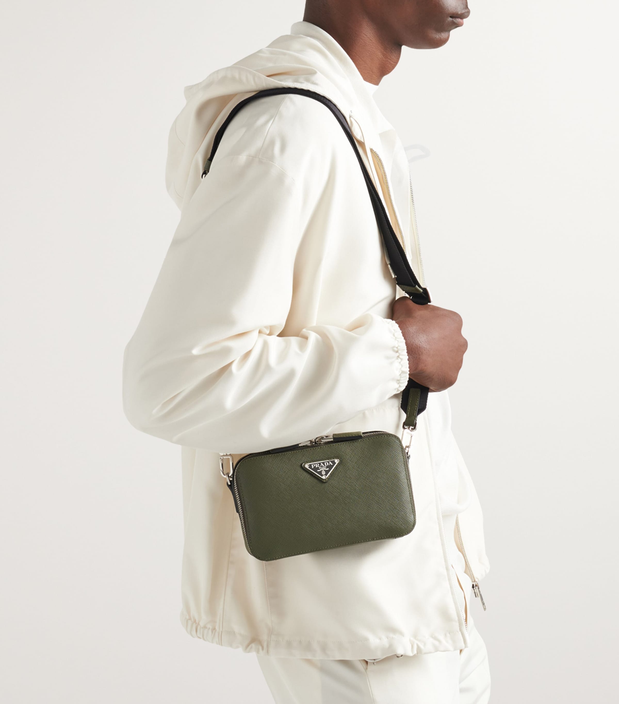 Prada Green Small Saffiano Leather Brique Cross-Body Bag | Harrods UK