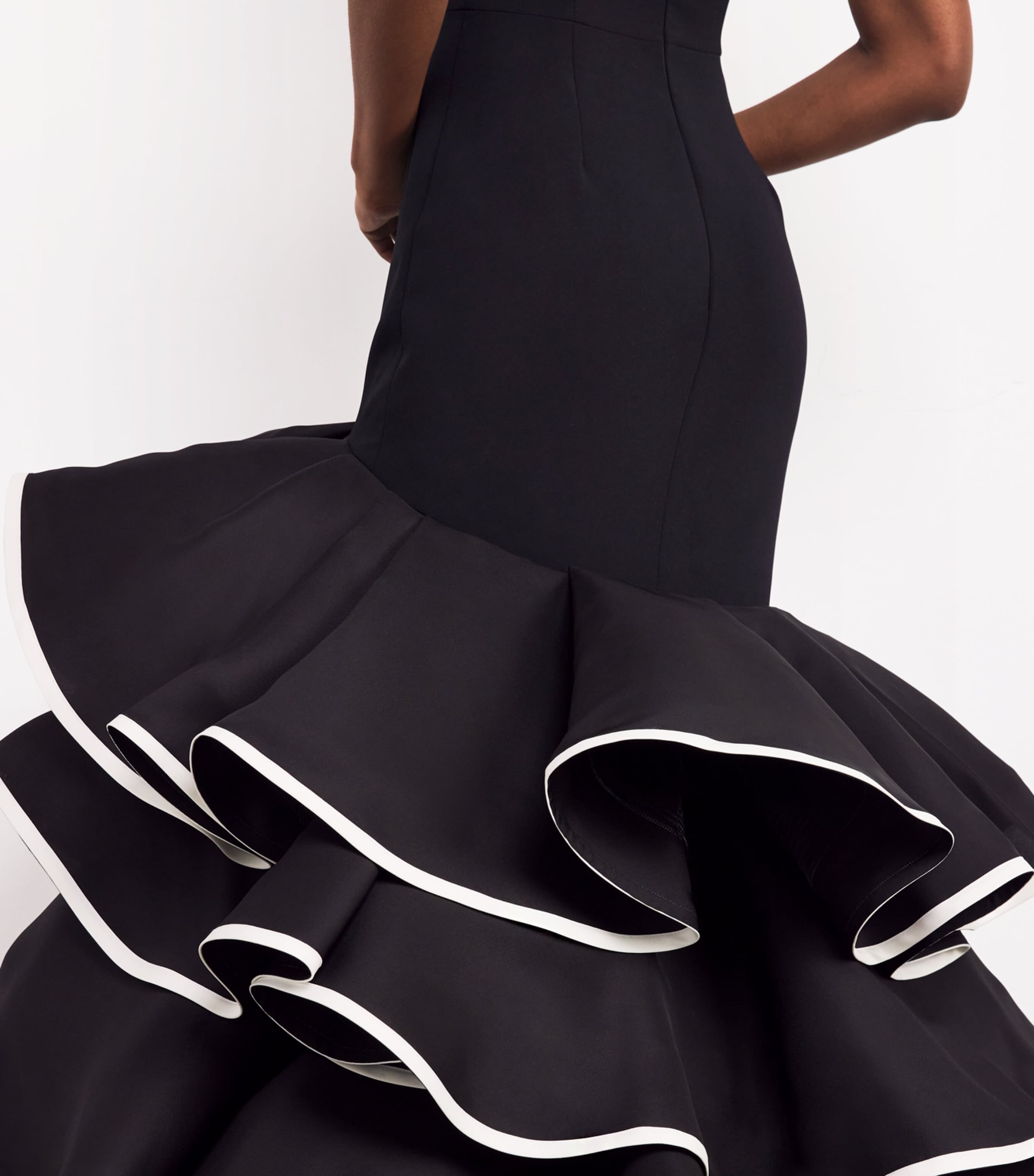 Strapless Ruffled Asymmetric Gown 003 BLACK/WHITE Image 6