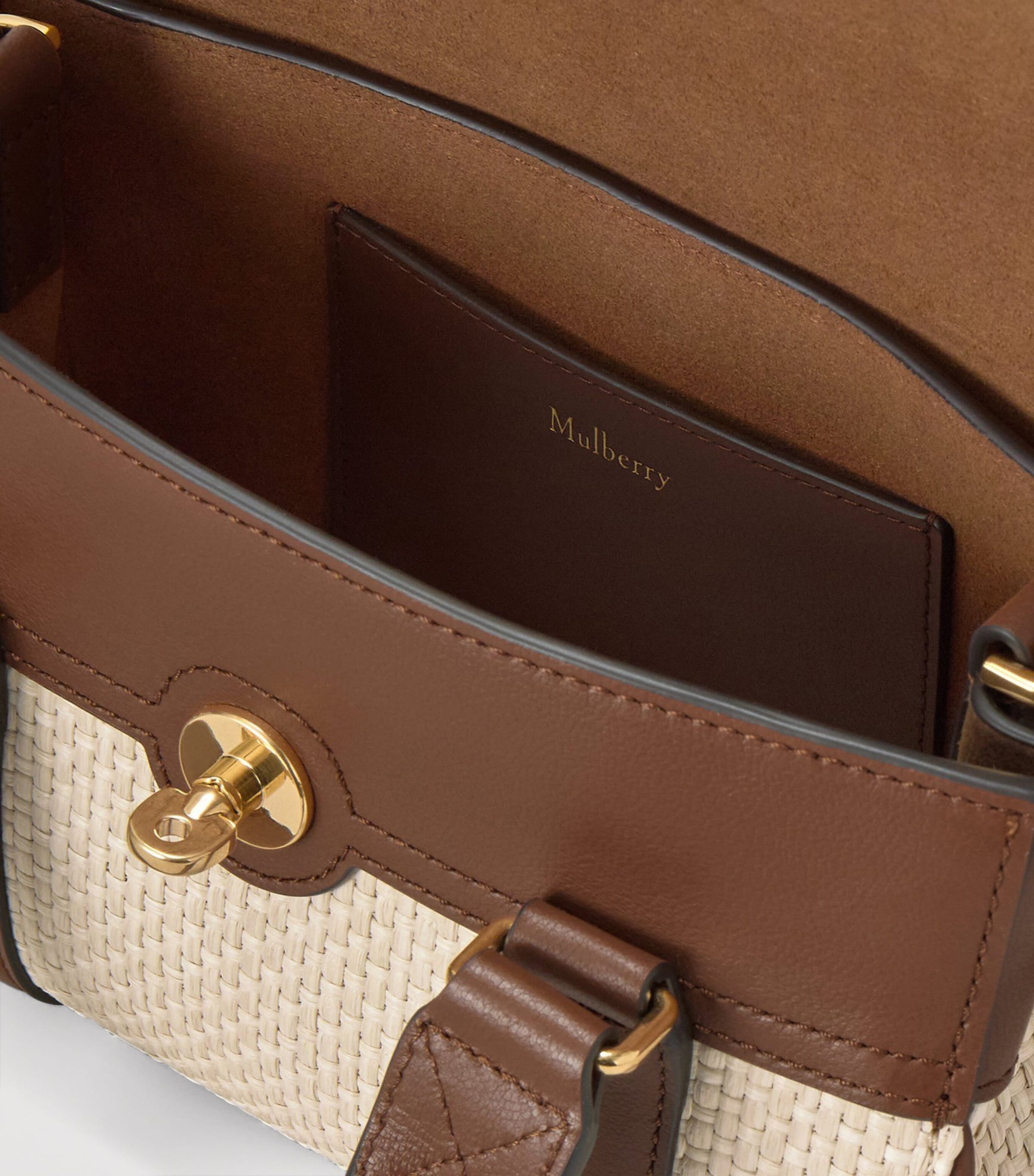 Mulberry Mini Raffia and Leather Bayswater Top-Handle Bag Ecru Bright Oak Image 3