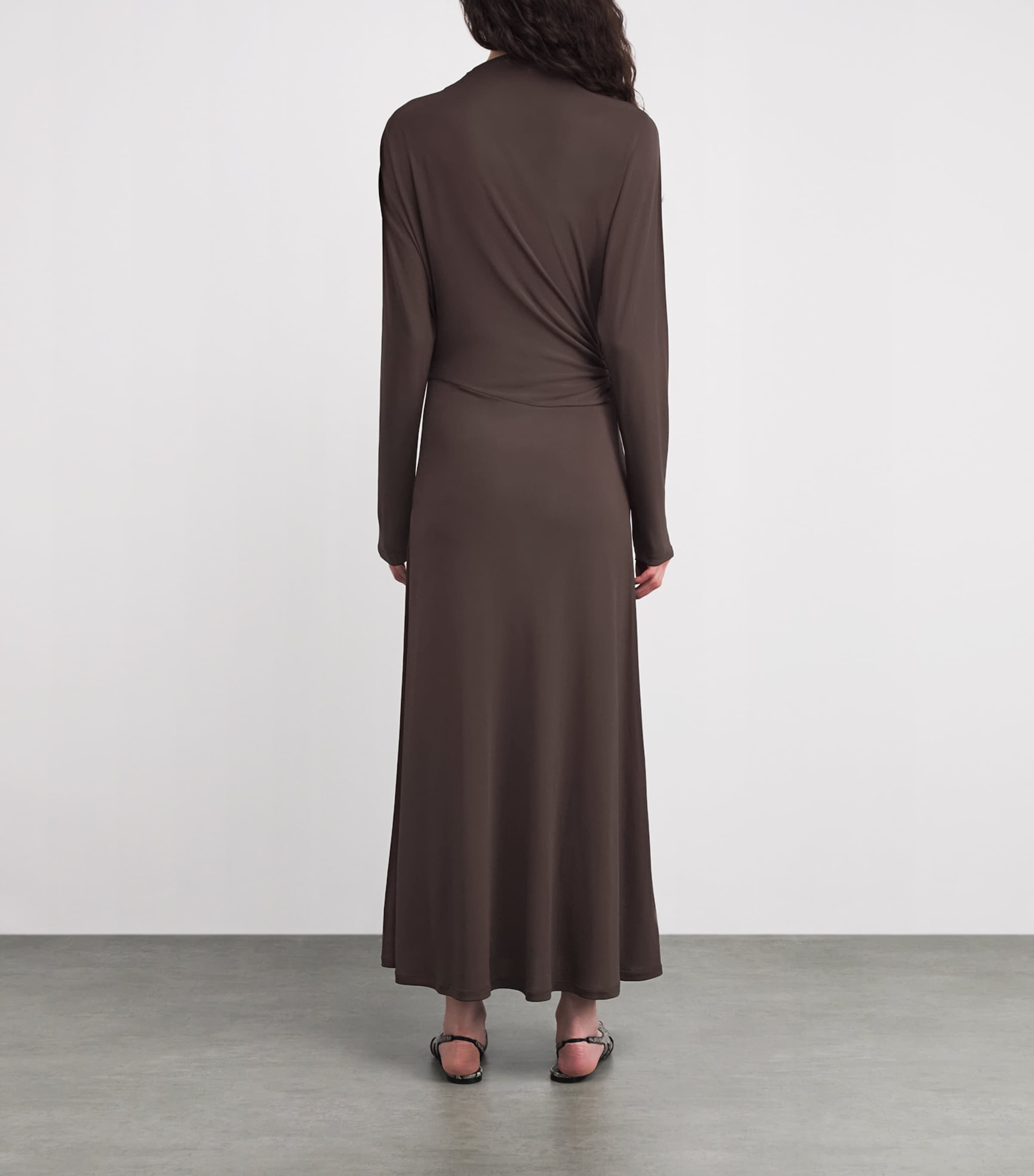 RETORI Womens Jersey Draped Maxi Dress Chocolate Image 3
