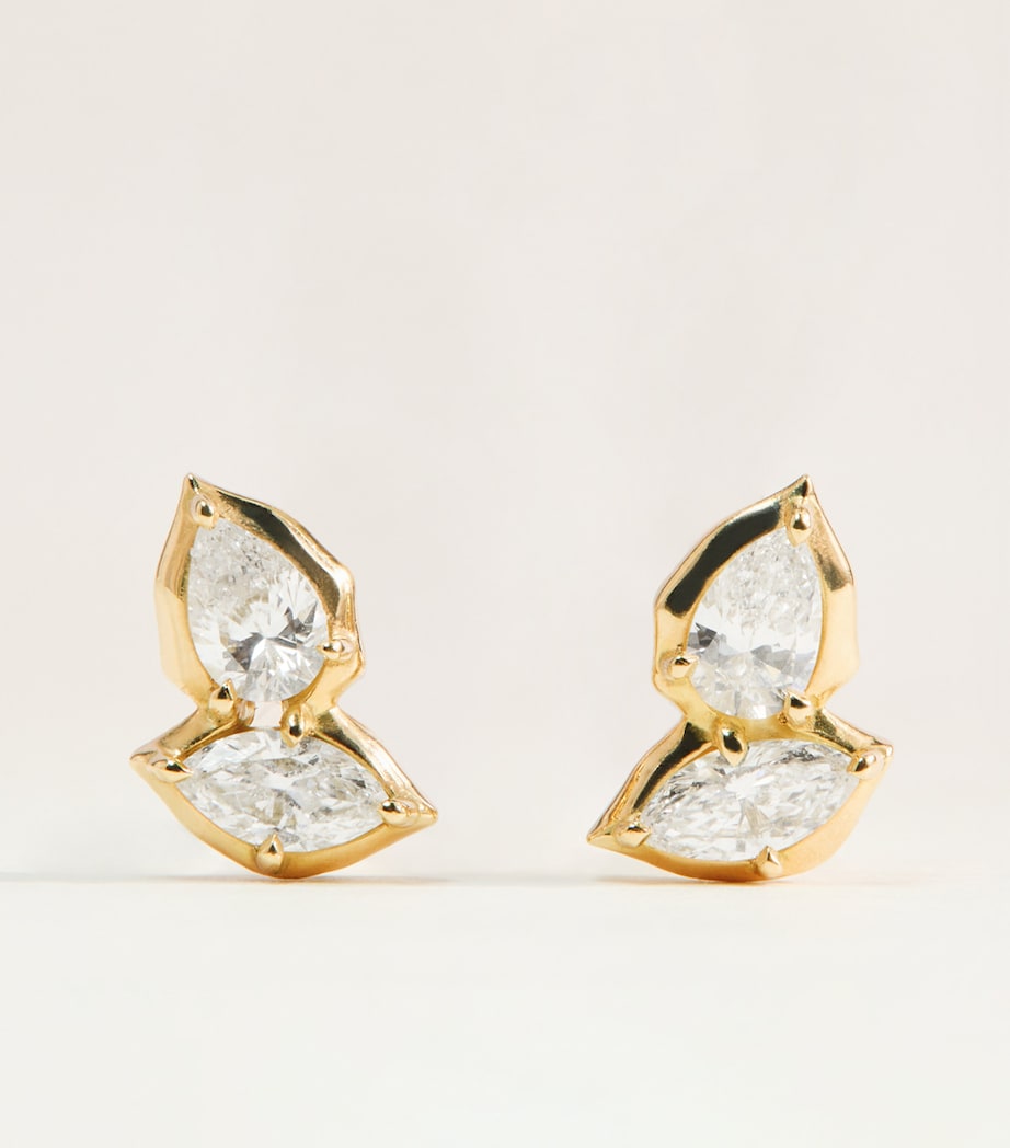 Jade Trau Yellow Gold and Diamond Poppy Drop Earrings Yellow Gold Image 1