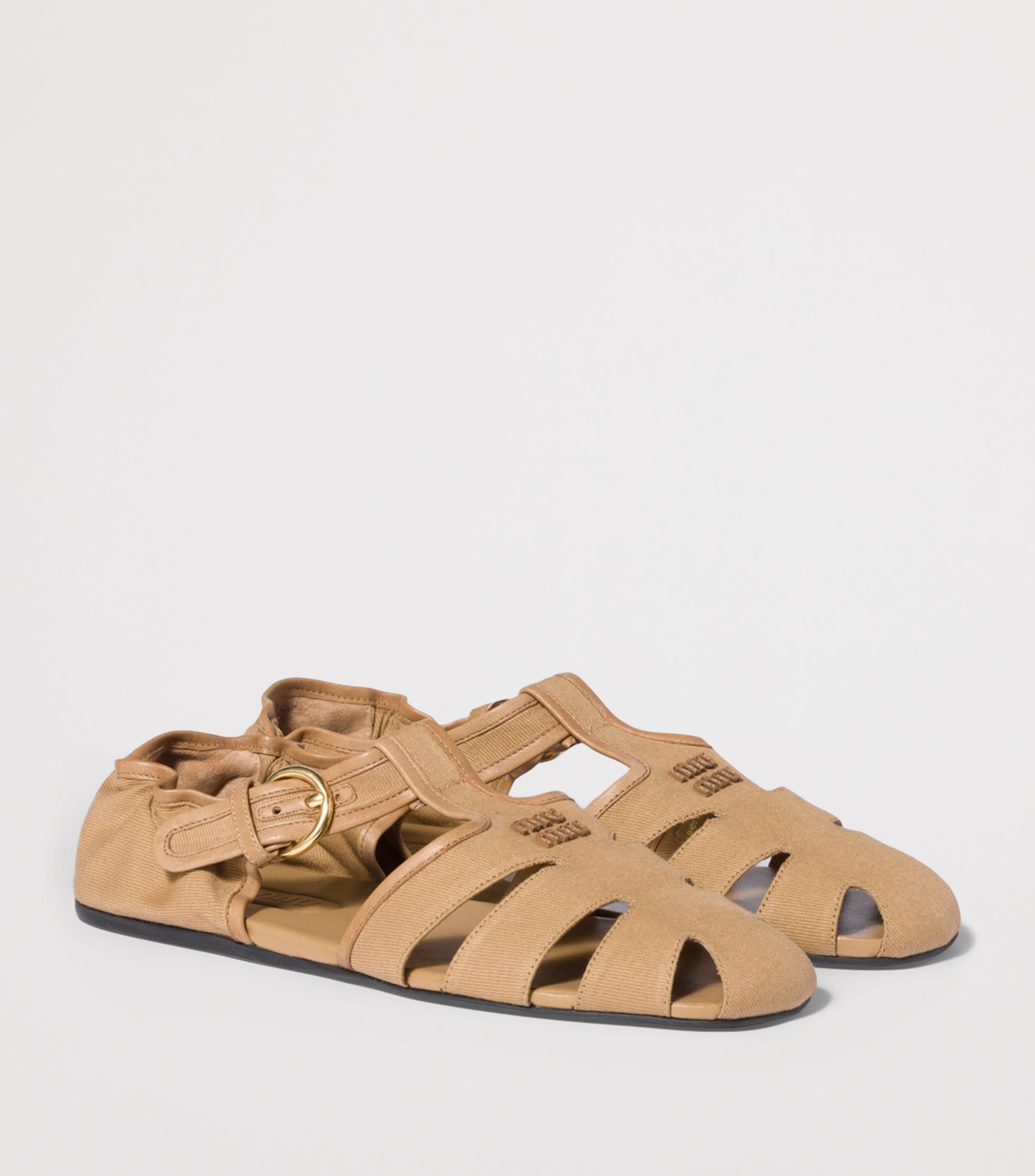 Miu Miu Cotton-Leather Fisherman Sandals Neutral Image 2