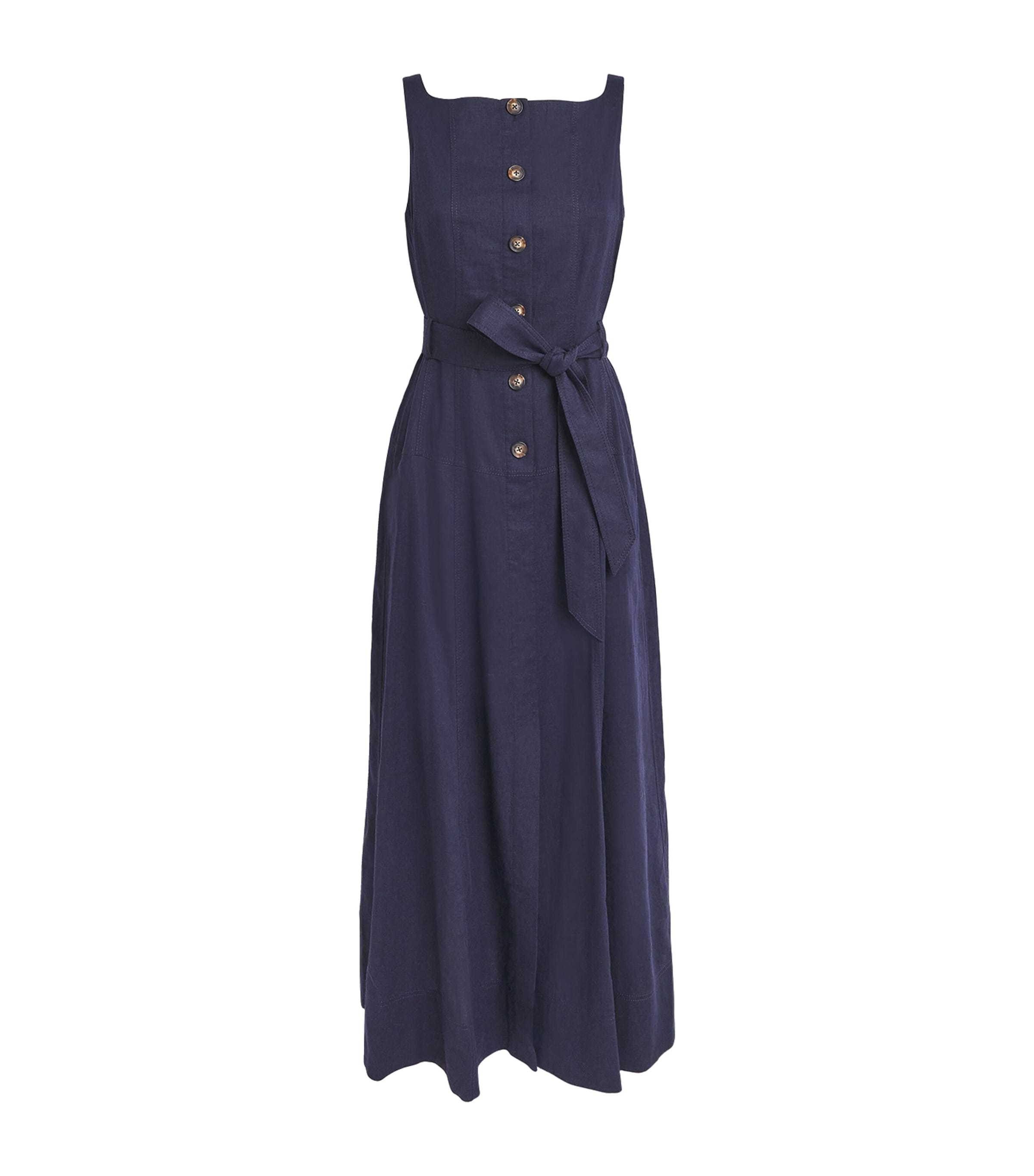ME+EM Womens Creaseless Linen-Blend Midi Dress Navy Image 1
