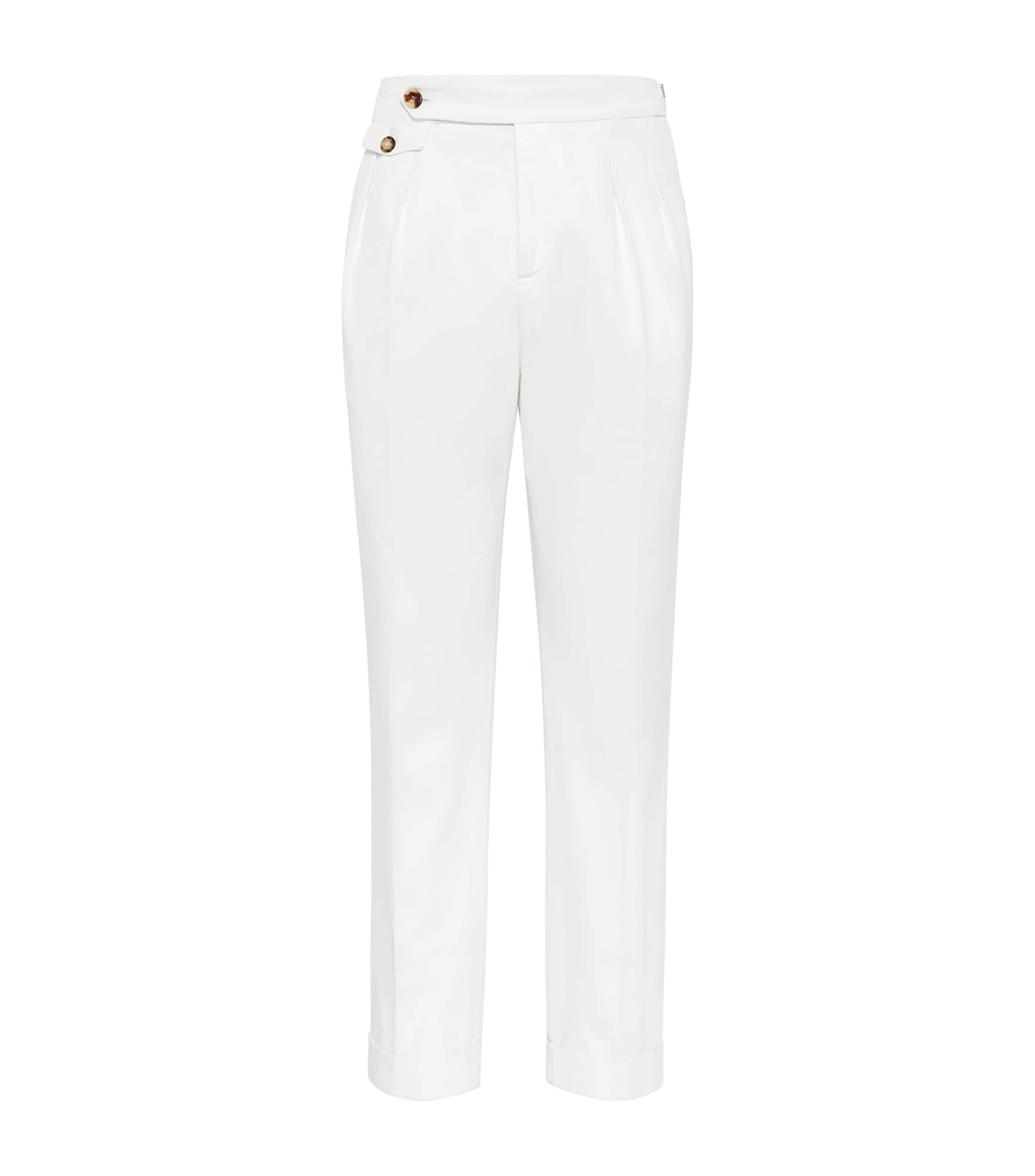 Brunello Cucinelli Cotton Gabardine Tailored Trousers In White