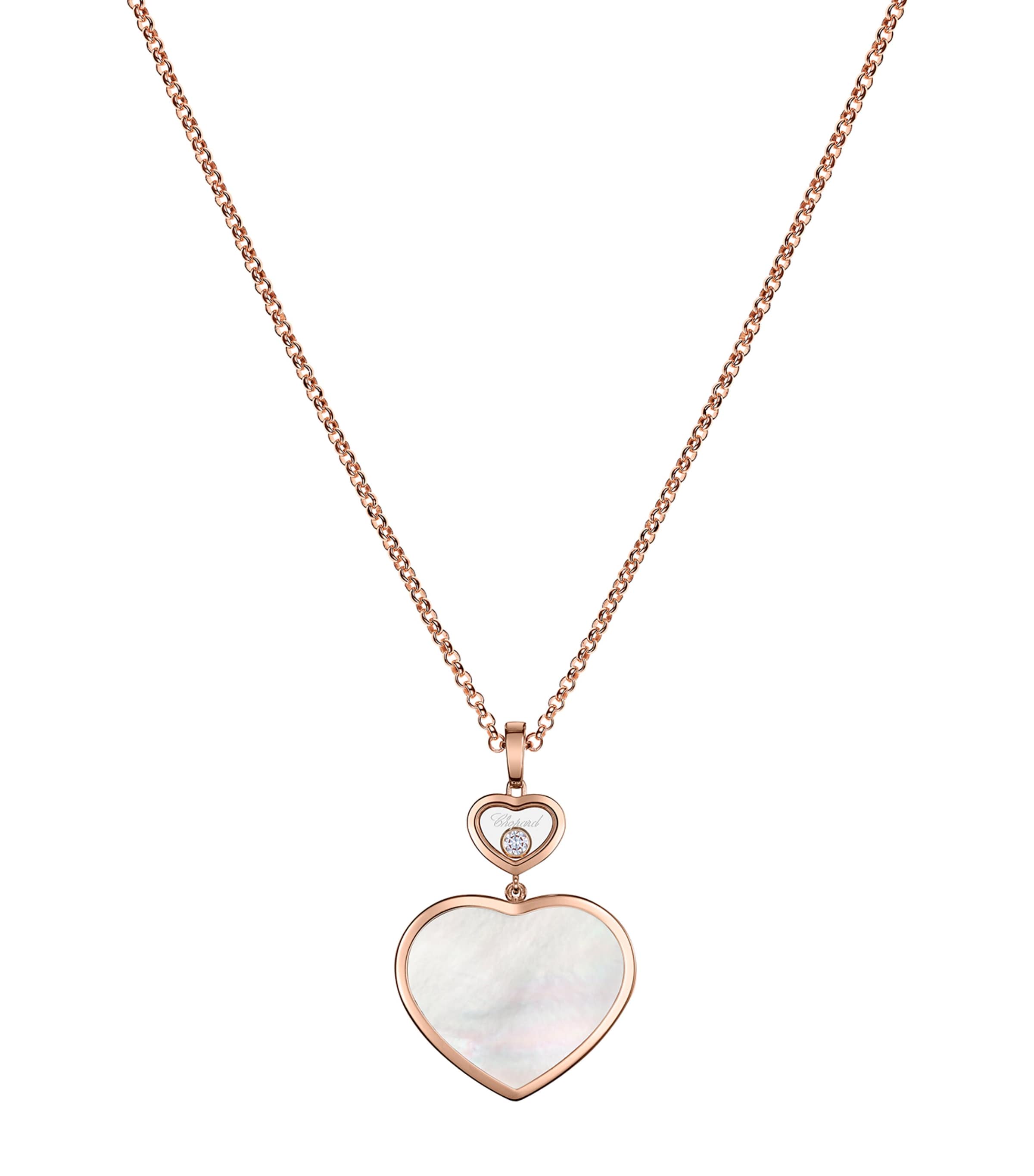 Shop Chopard Rose Gold, Diamond And Mother-of-pearl Happy Hearts Pendant Necklace