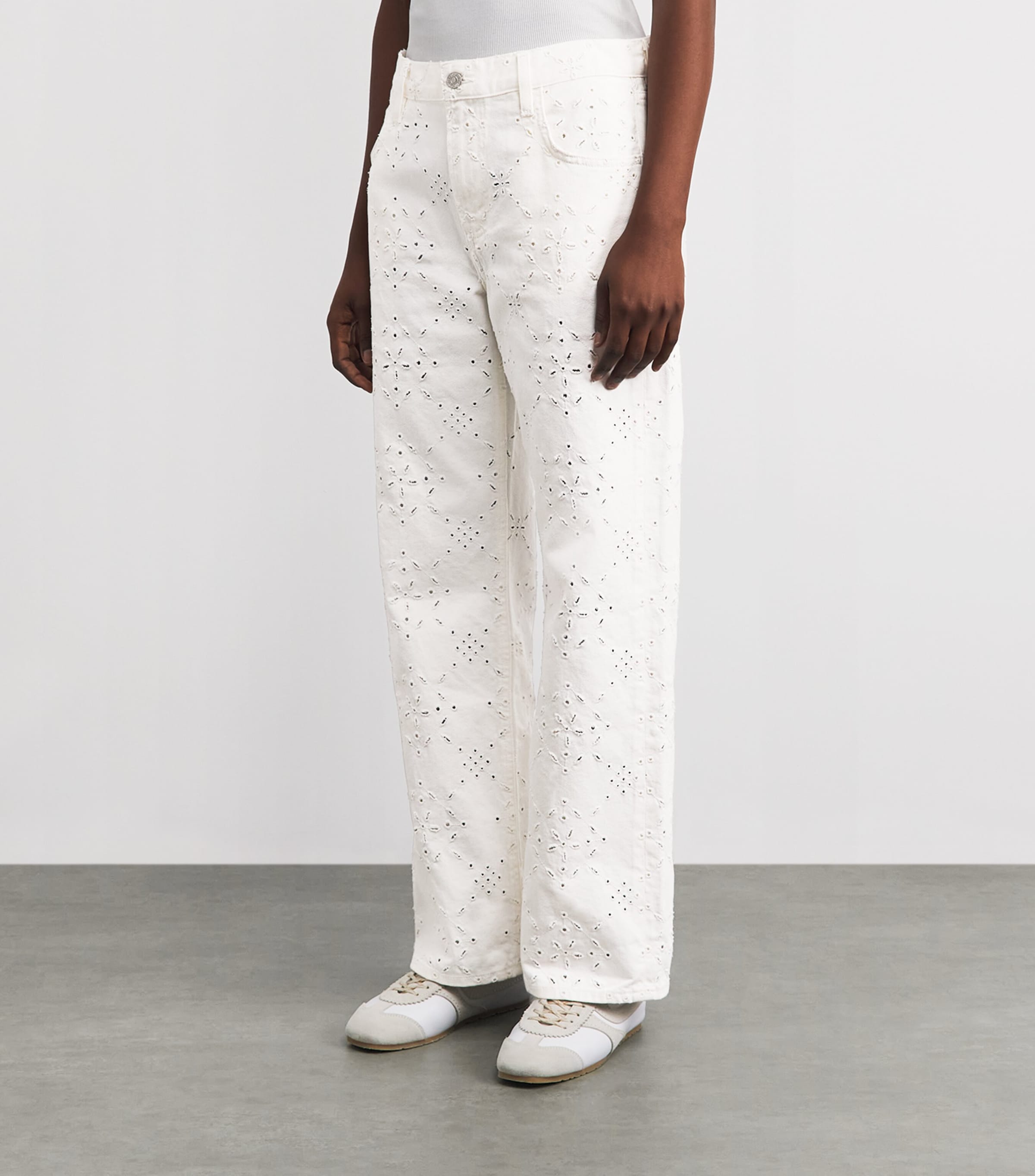 Citizens of Humanity Womens Eyelet Lindz Easy Straight Jeans Blanc Soft White Image 4