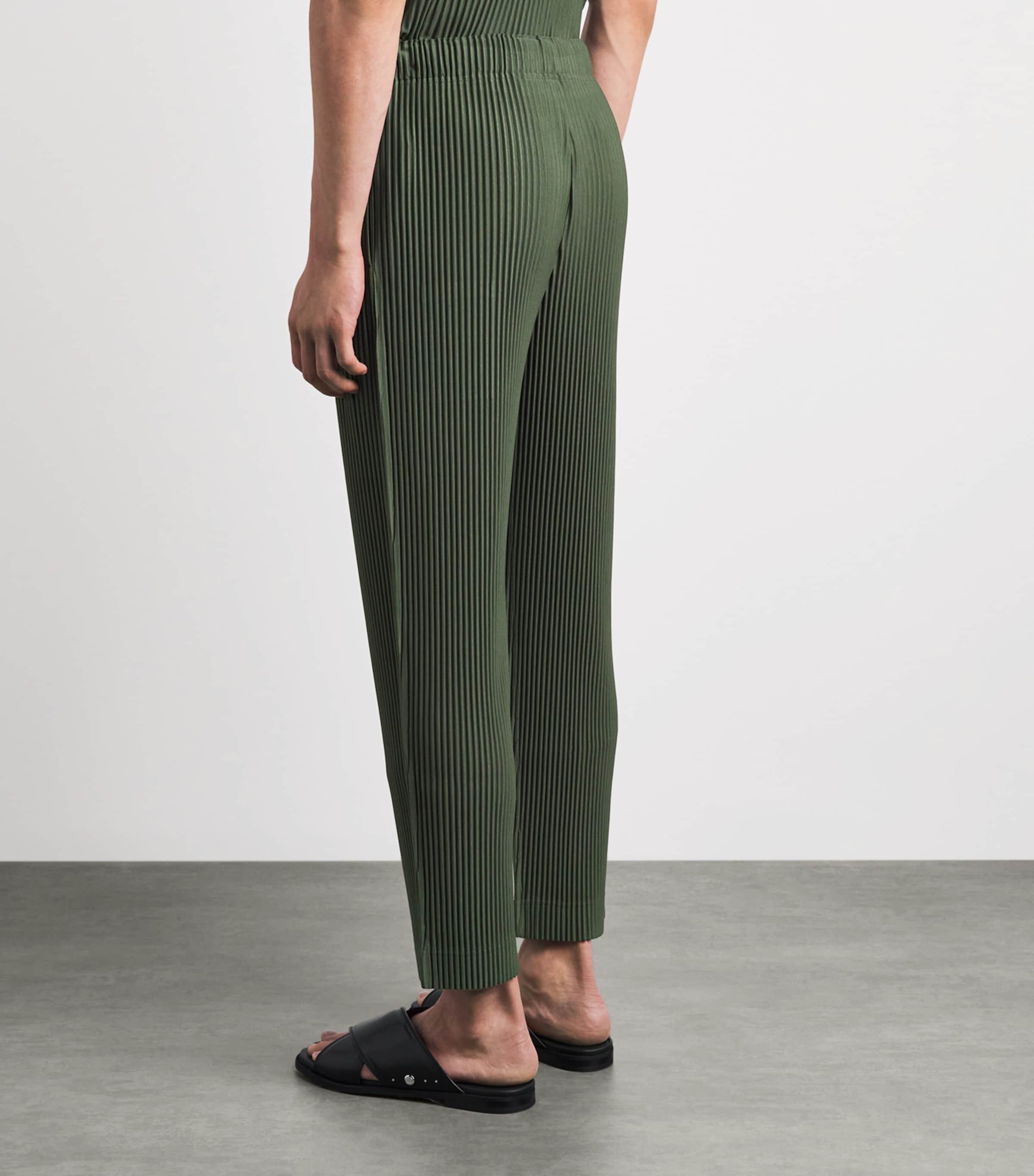Homme Plissé Issey Miyake Mens Pleated Straight Trousers Duomo Door Green Image 5