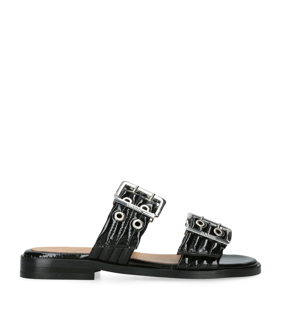 GANNI Leather Buckle Slides Black Image 1