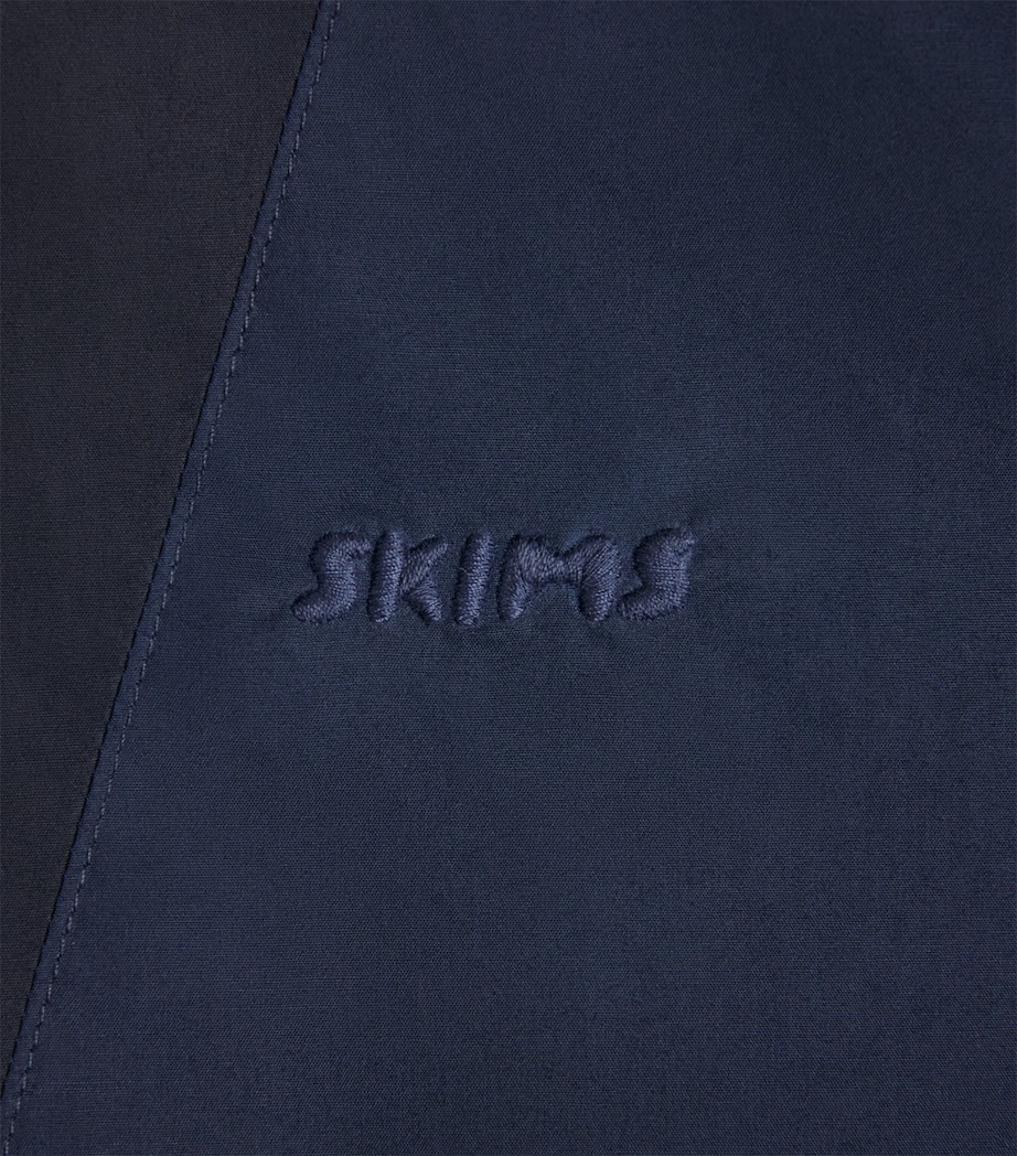 Skims Womens Woven Cotton Half-Zip Hoodie Navy Image 6