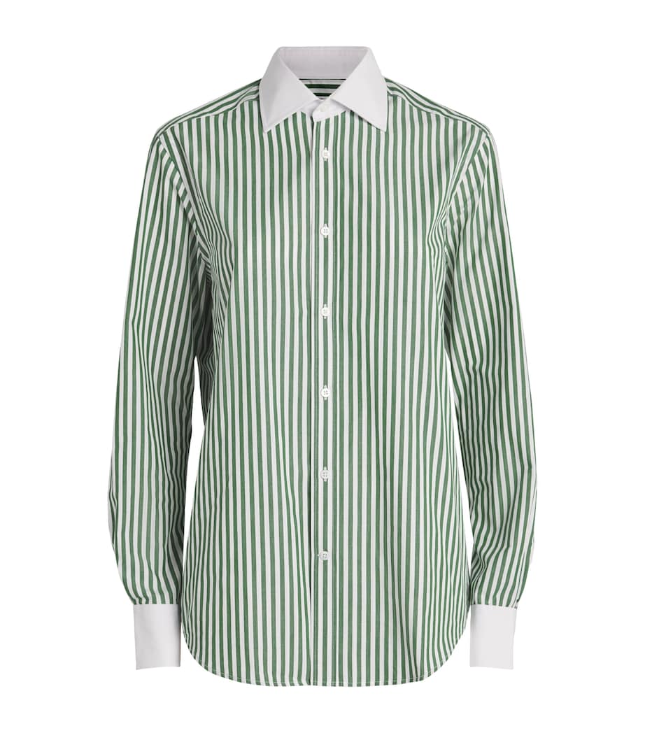 Cotton Poplin Boyfriend Shirt FOREST GREEN STRIPE Image 1