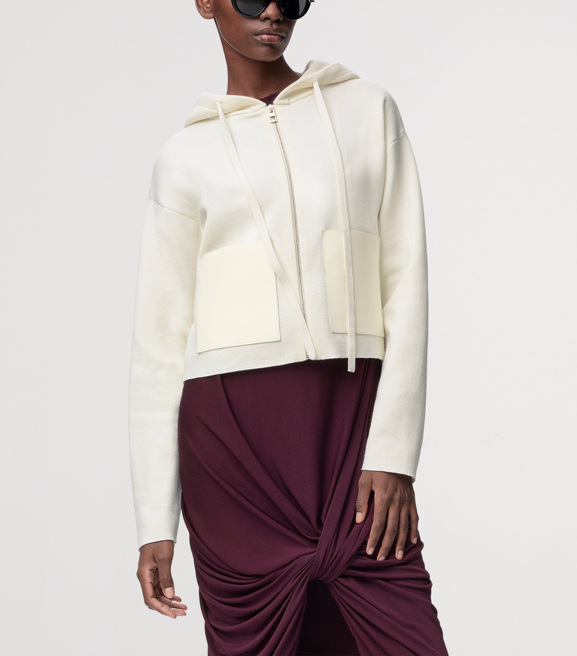 Wool Leather-Pocket Hoodie WHITE Image 3