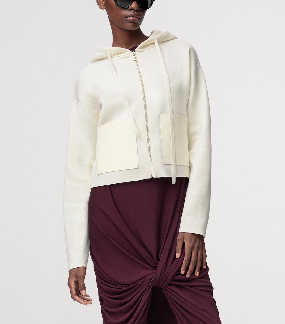 Wool Leather-Pocket Hoodie WHITE Image 3
