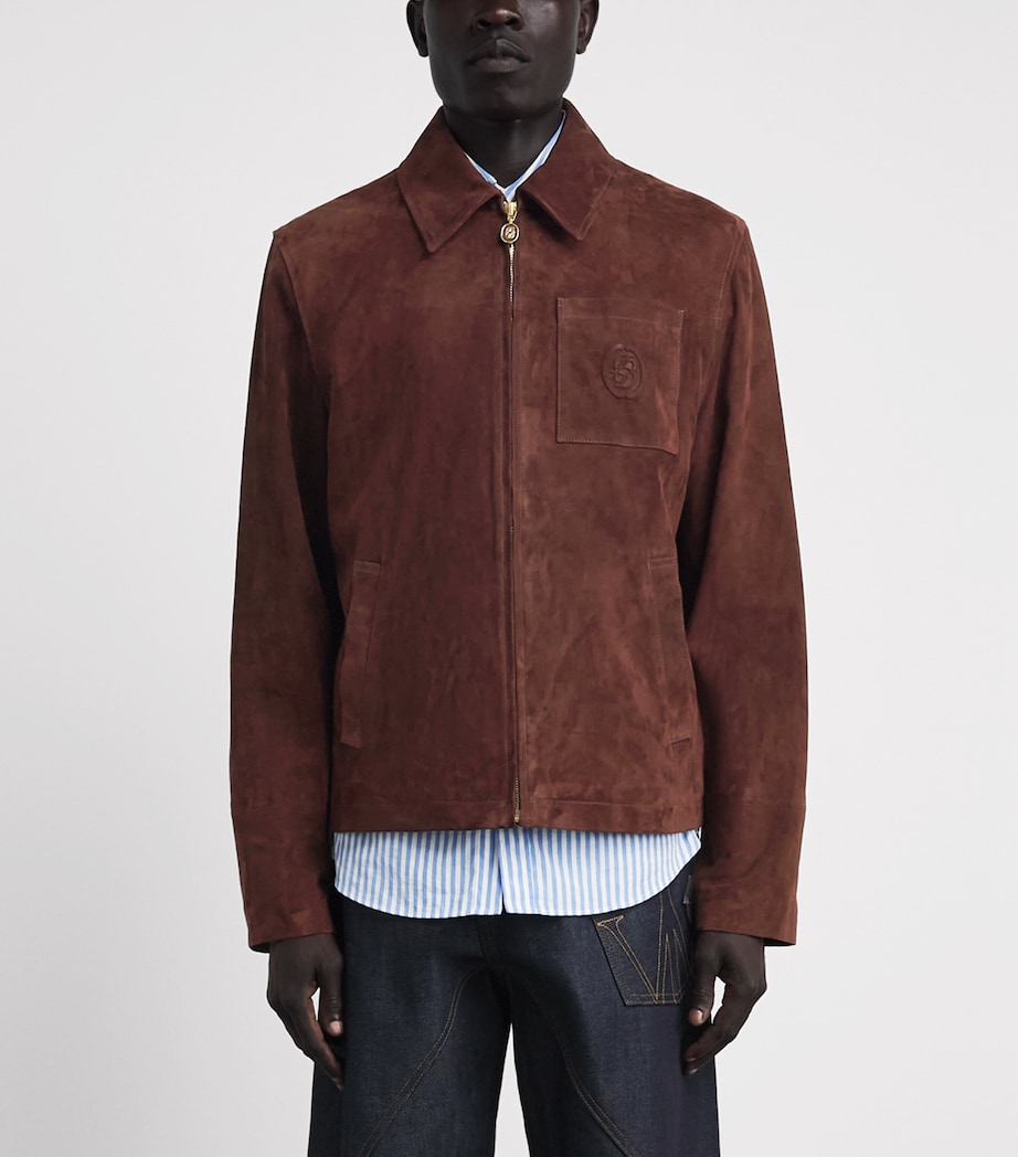 Drôle De Monsieur Mens Suede Zip-Up Jacket Brown Image 4