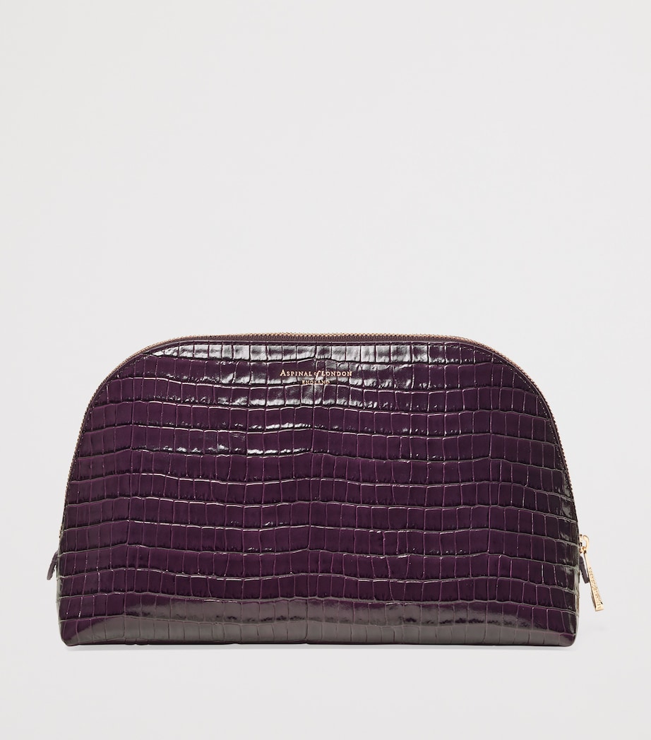 Large Leather Croc-Embossed Cosmetic Case FIG Image 2