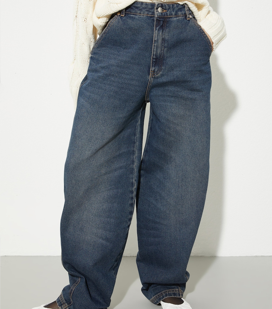 MAX&Co. Womens Re-Edit High-Rise Barrel-Leg Jeans Navy Image 3