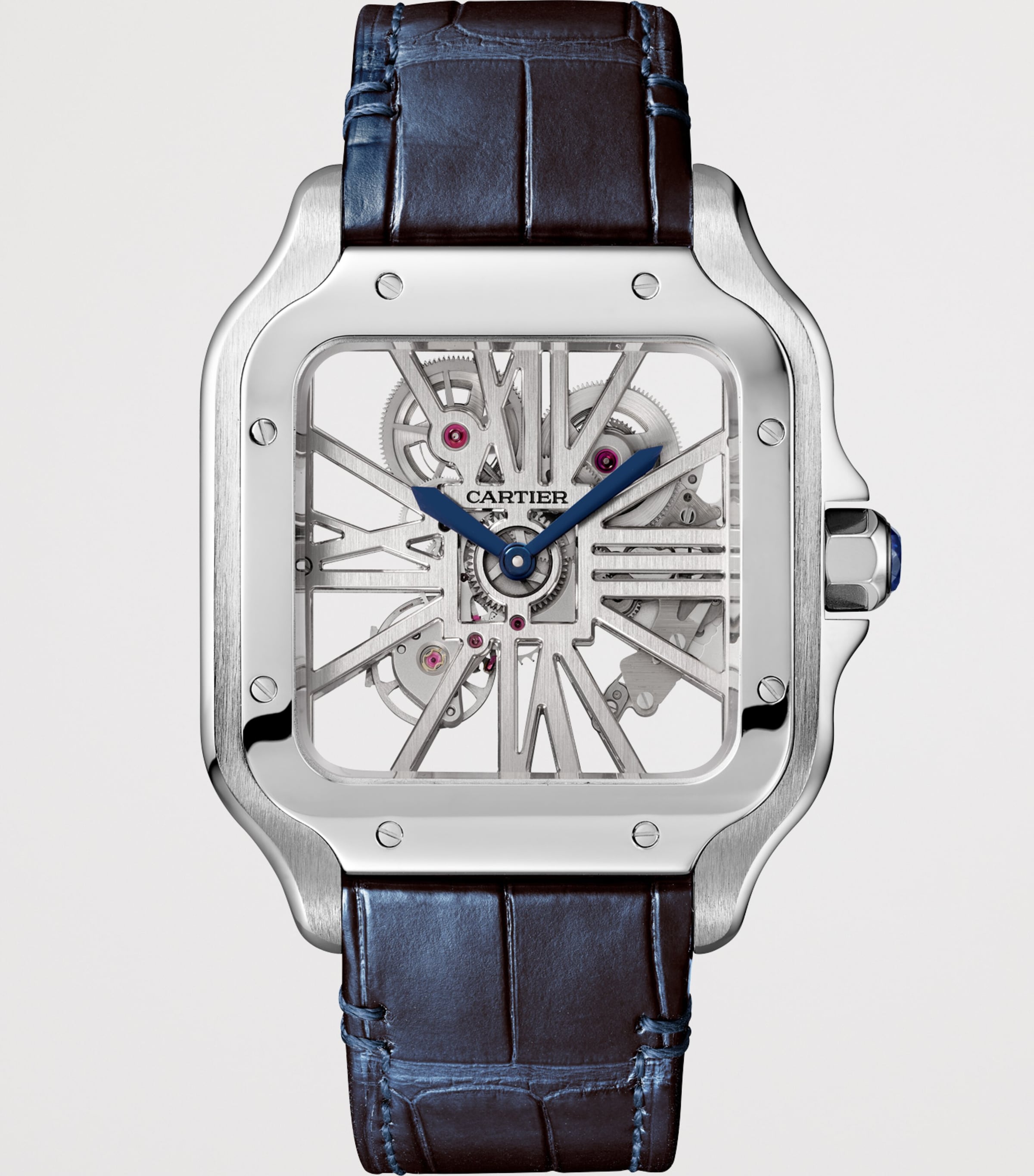 Large Stainless Steel Santos de Cartier Skeleton Watch 40mm STEEL Image 3