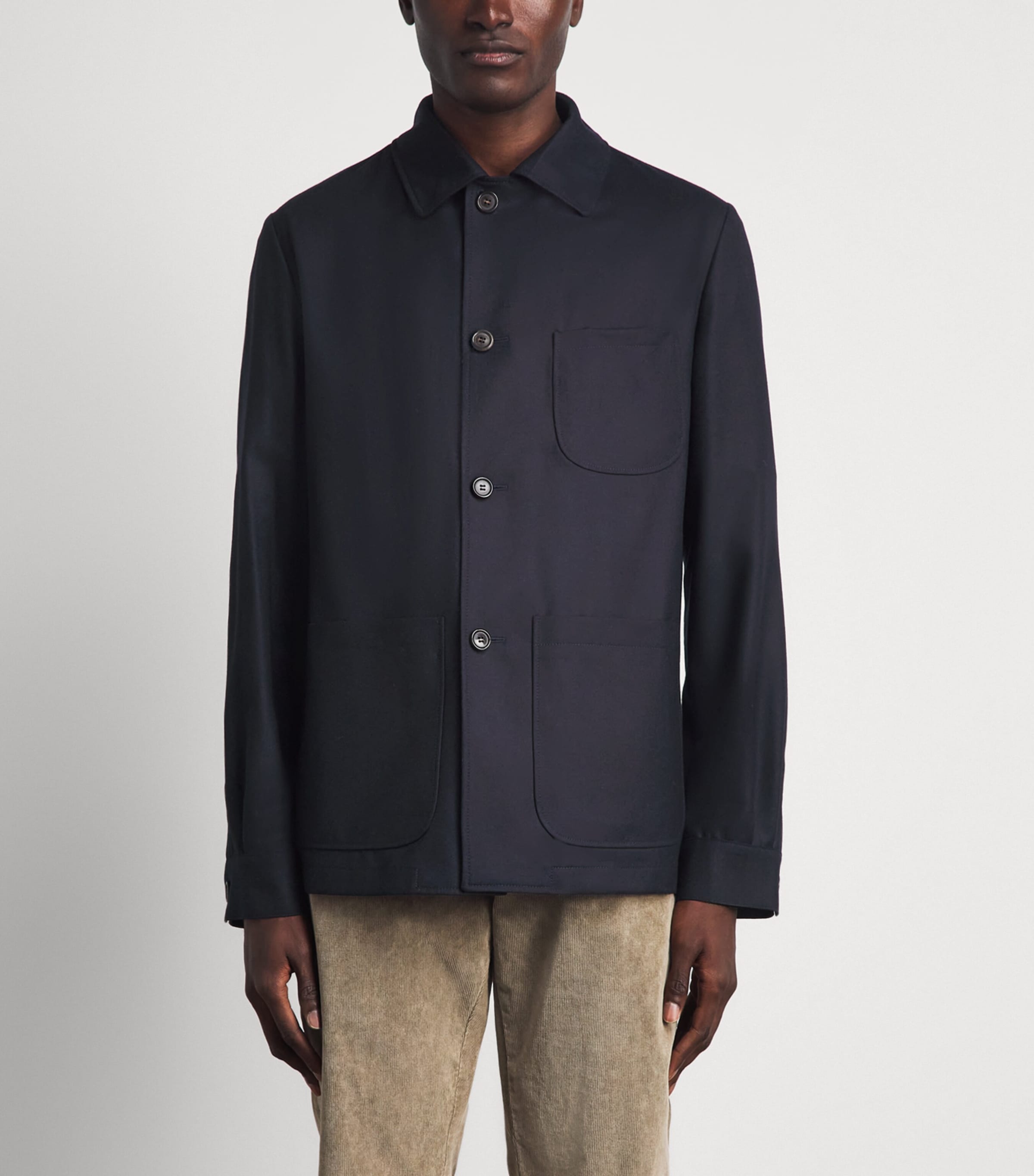 Corneliani Mens Virgin Wool Overshirt Navy Blue Image 4