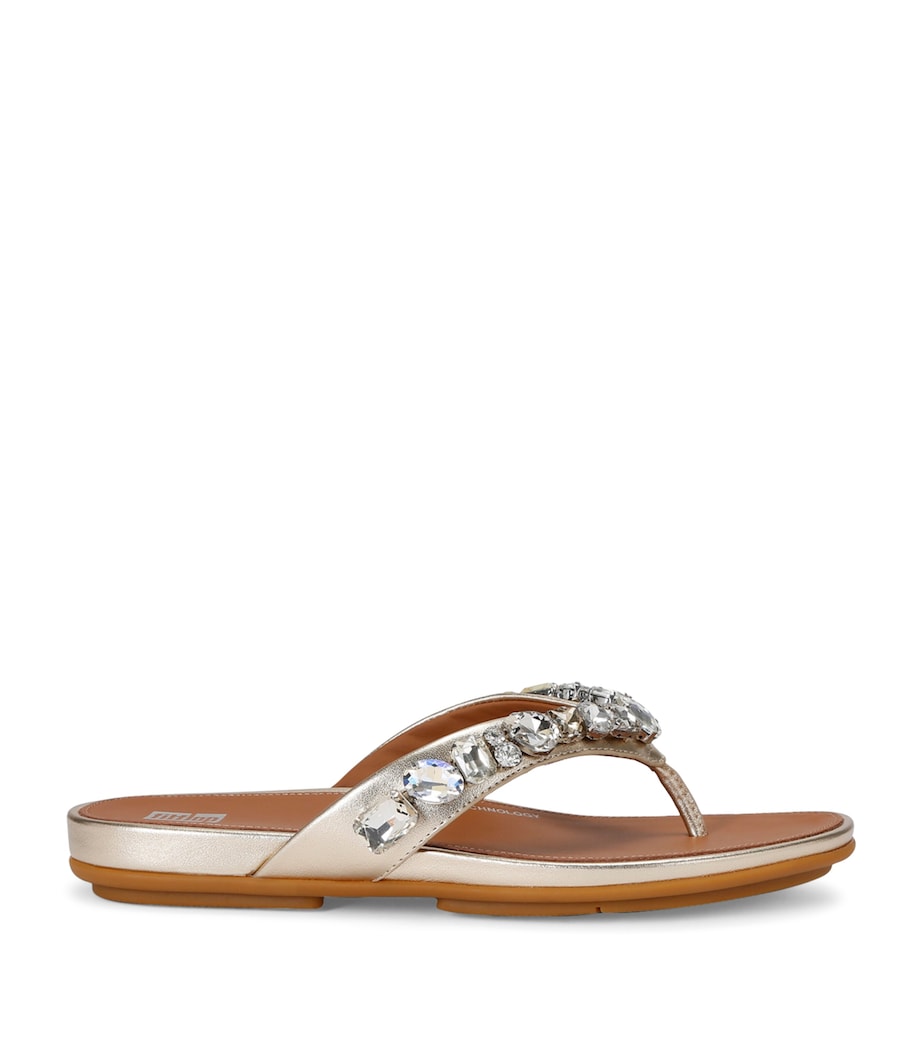 FitFlop Leather Embellished Gracie Flip Flops Gold Image 1