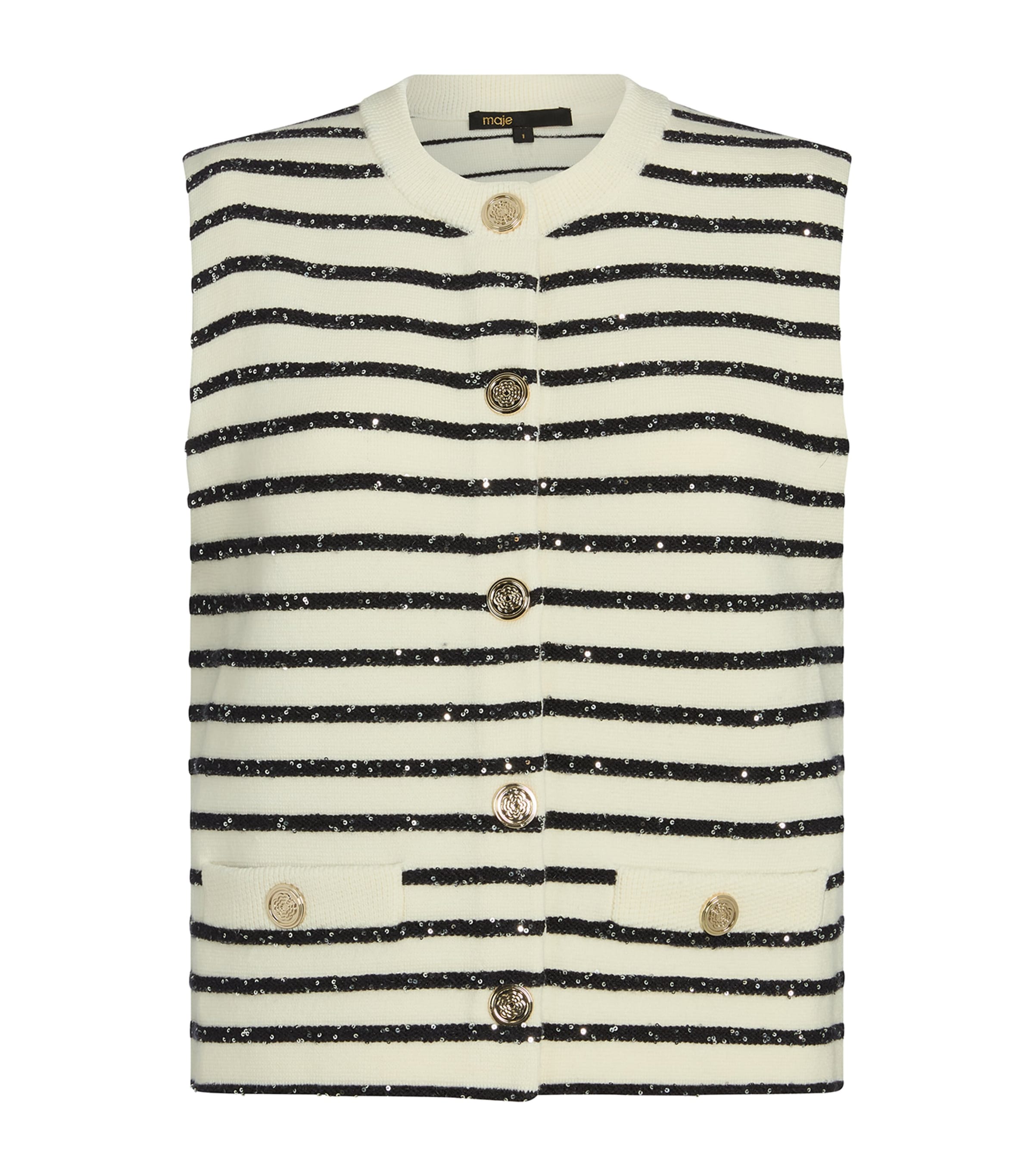 Maje Rhinestone Sleeveless Cardigan In Neutral