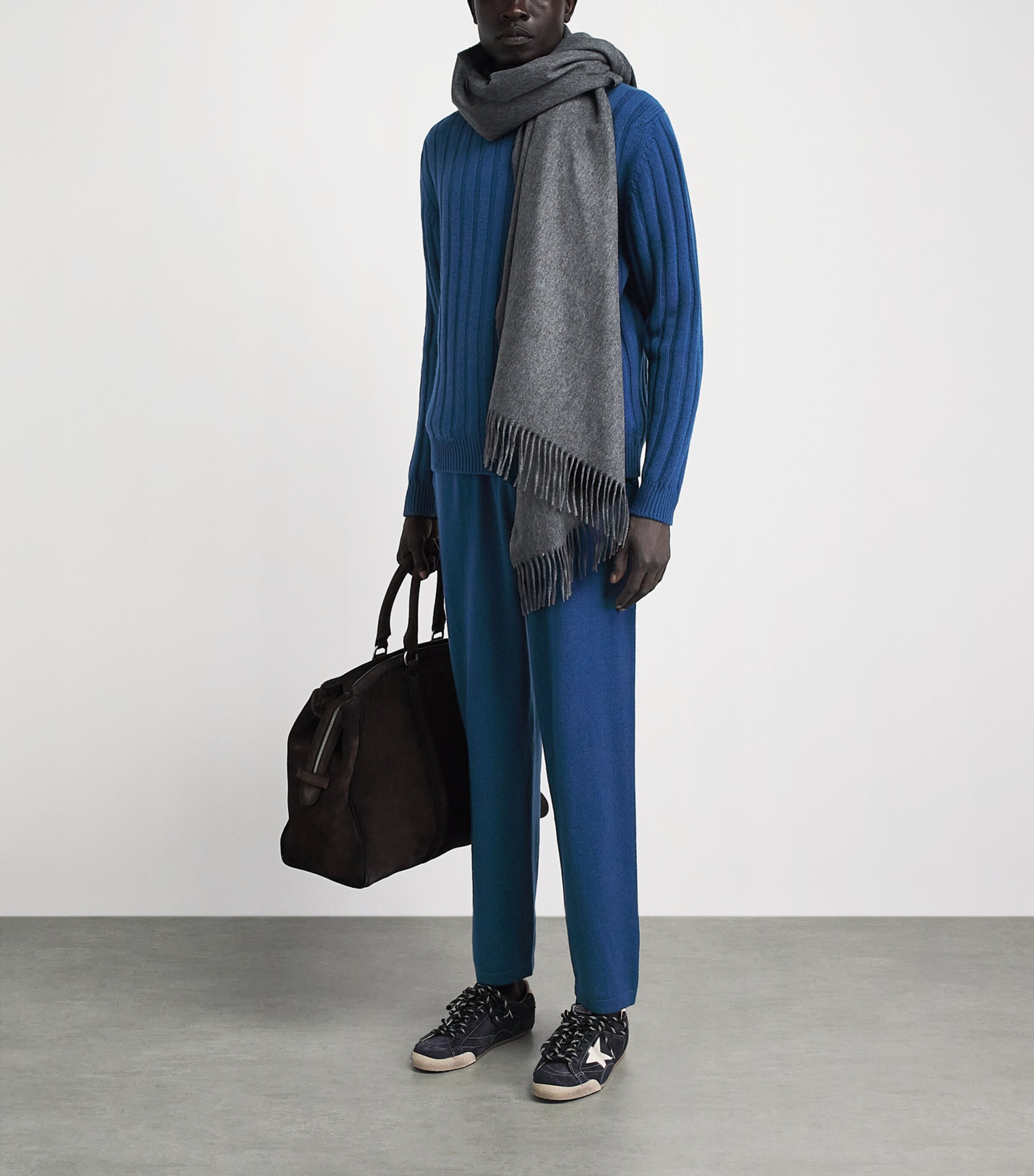 Johnstons Of Elgin Mens Cashmere-Blend Sweatpants Adelphi Blue Image 2