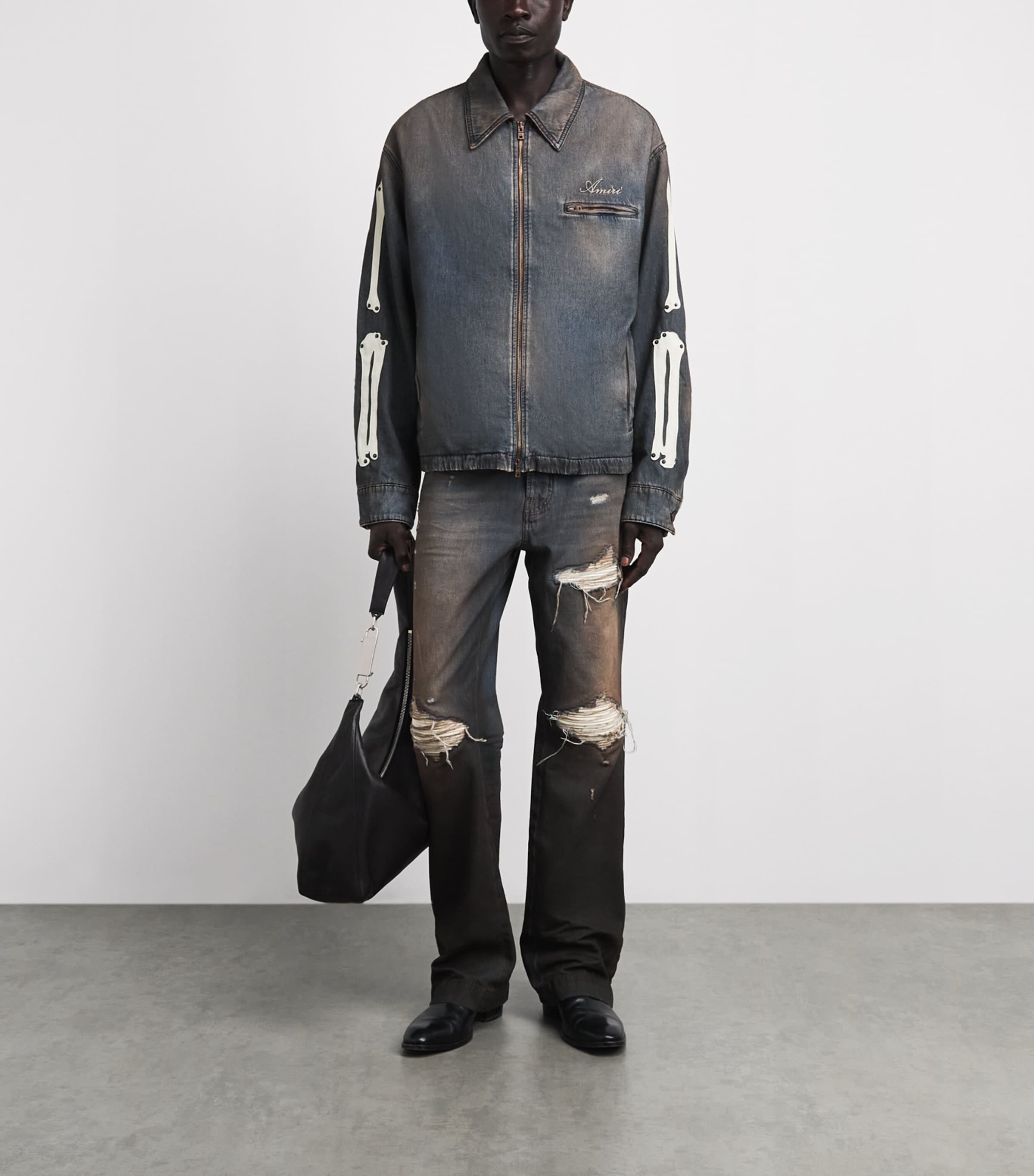 AMIRI Mens Lea Bones Denim Jacket Dark Dust Image 2