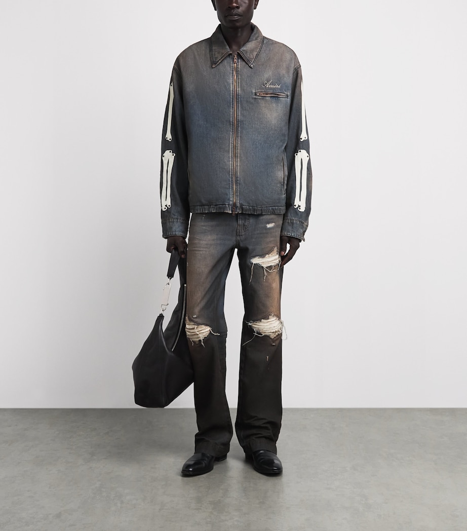 AMIRI Mens Lea Bones Denim Jacket Dark Dust Image 2