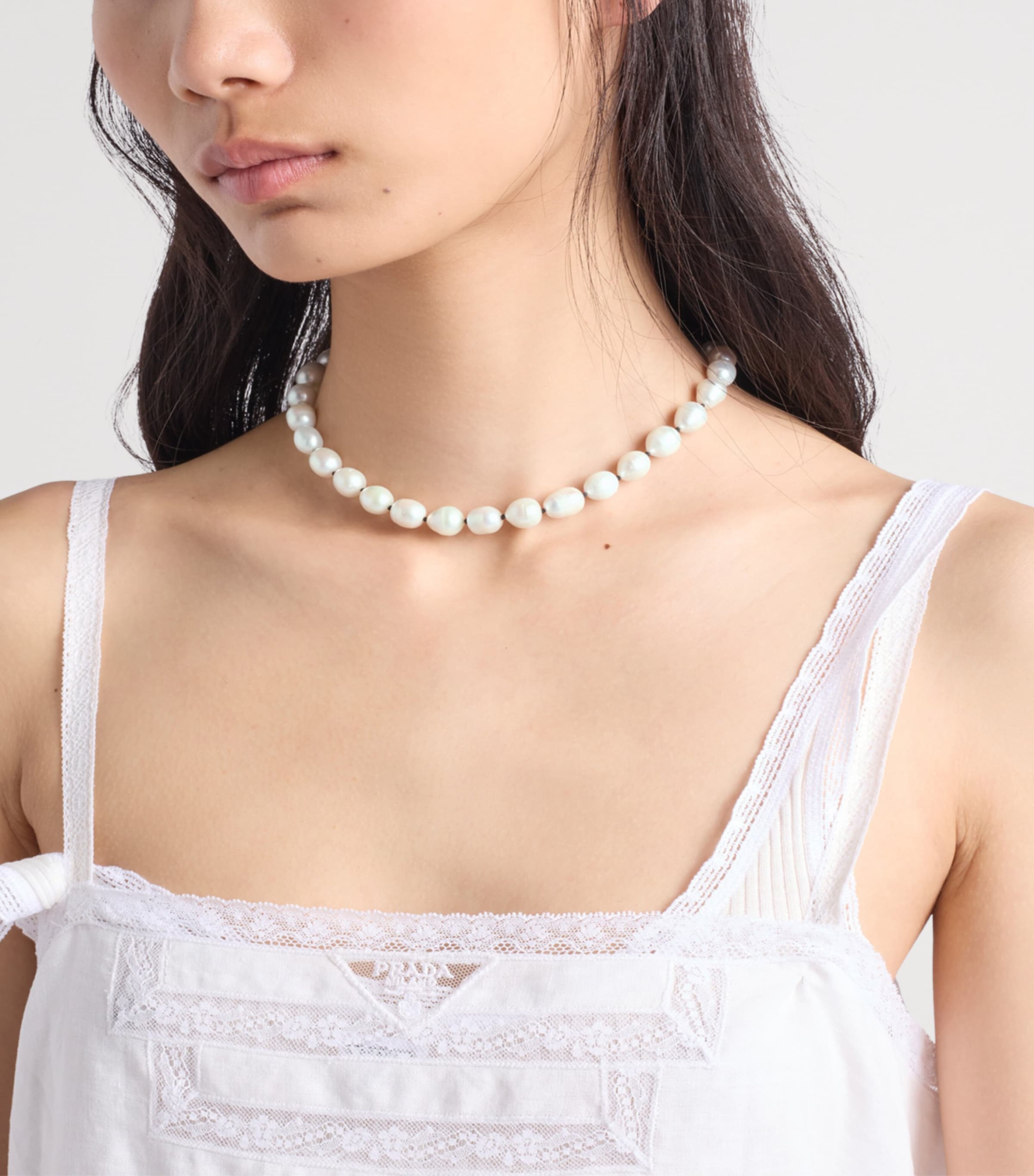 Prada Pearl Safety Pin Necklace Gold/silver Image 2