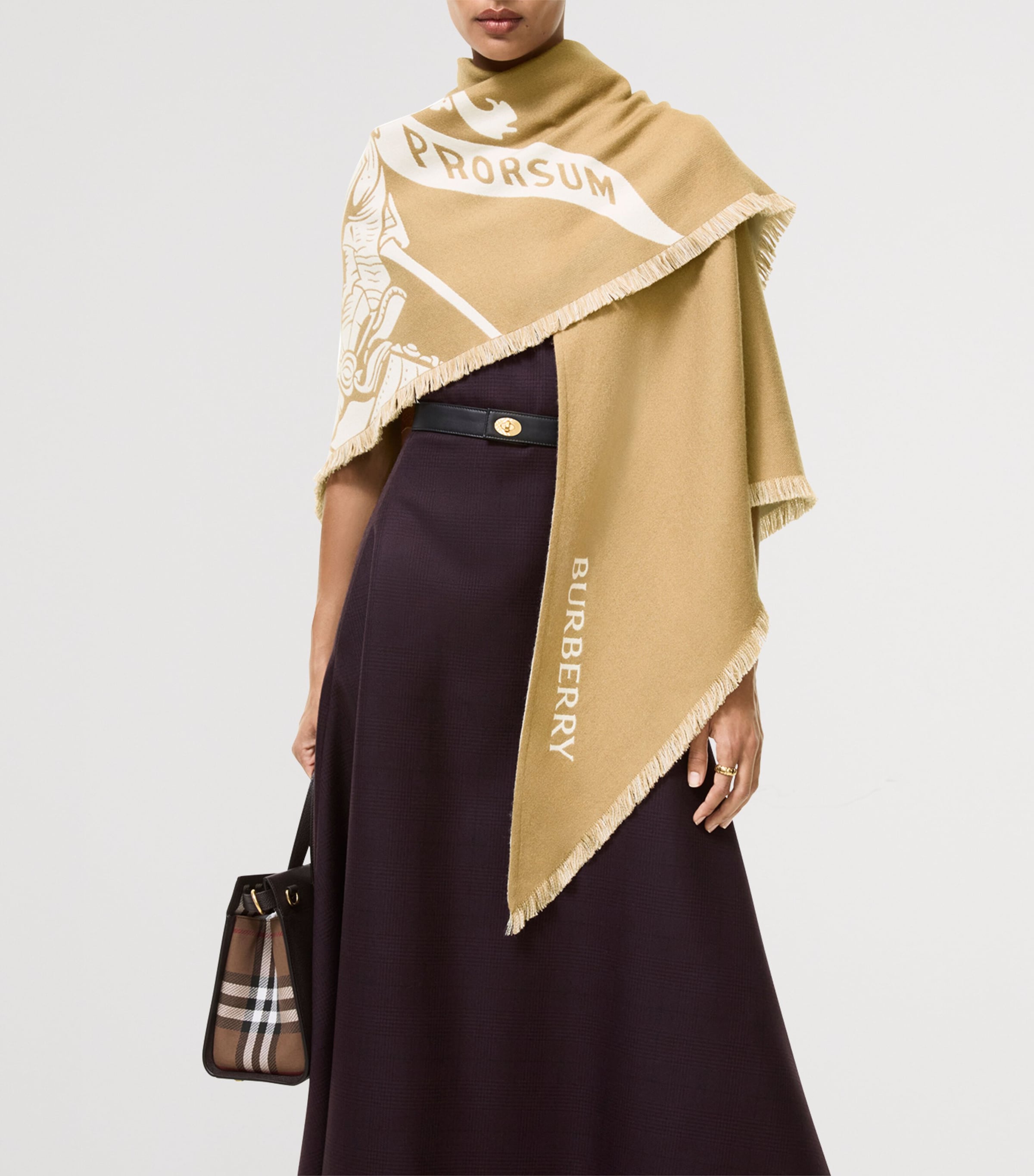Burberry Wool-Silk-Cashmere Equestrian Knight Design Cape Sand/neutral Image 2