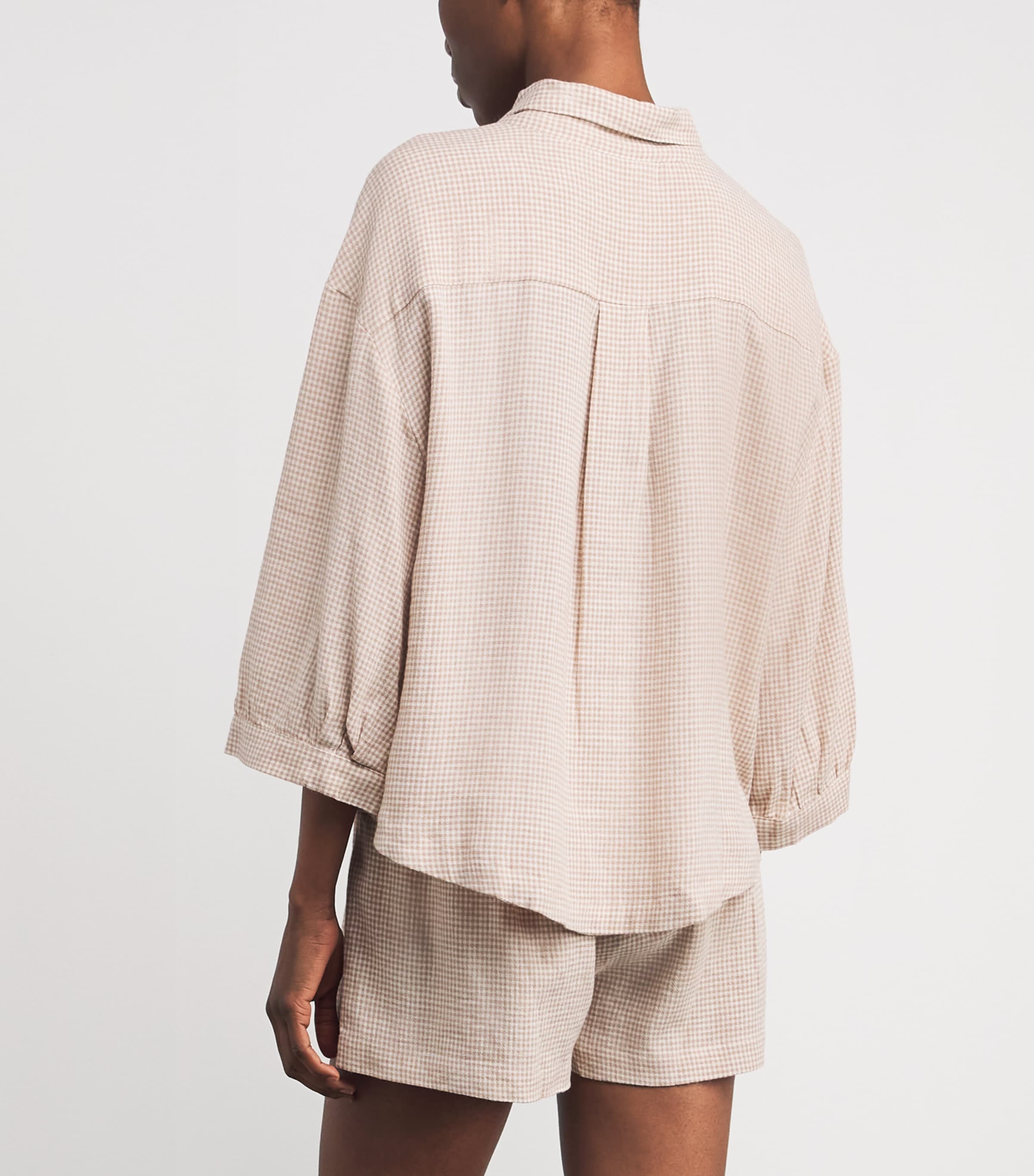 Eberjey Womens Linen-Blend Gingham Pyjama Top Gwwt Gingham Wh Image 5