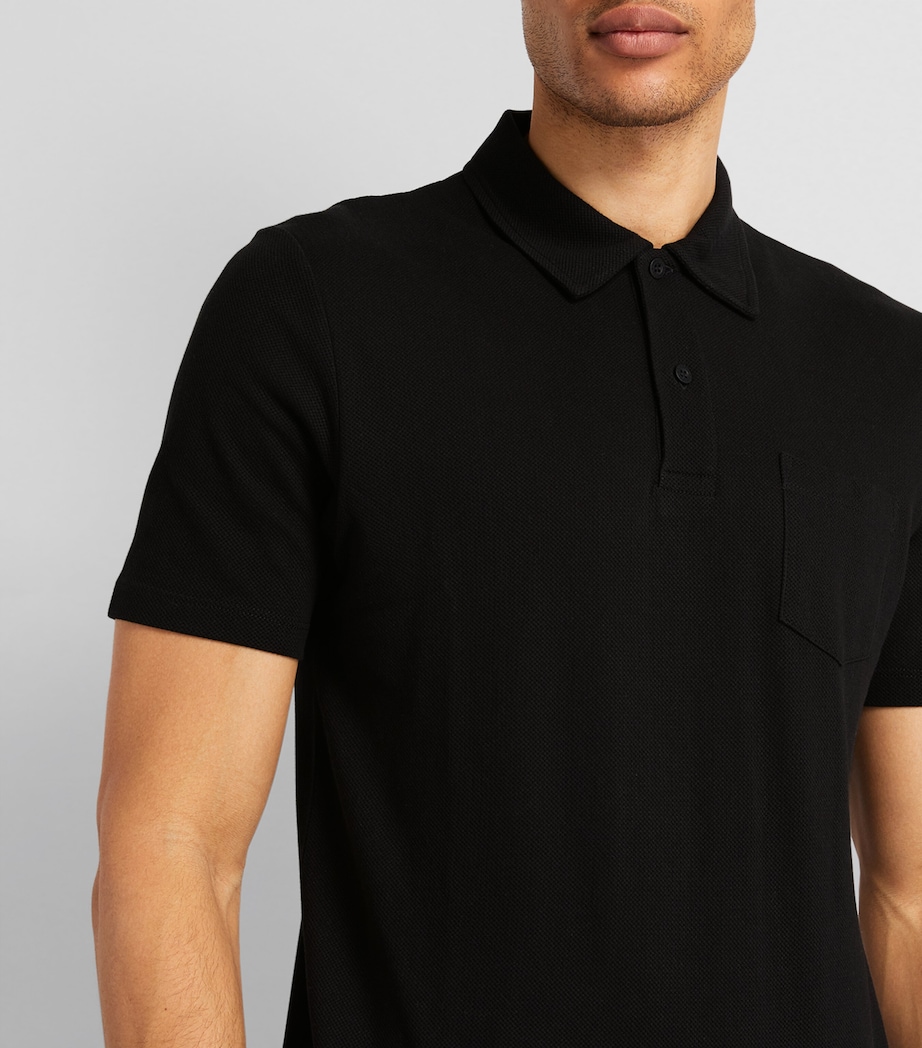 Sunspel Mens Supima Cotton Riviera Polo Shirt Bkaa Black Image 6