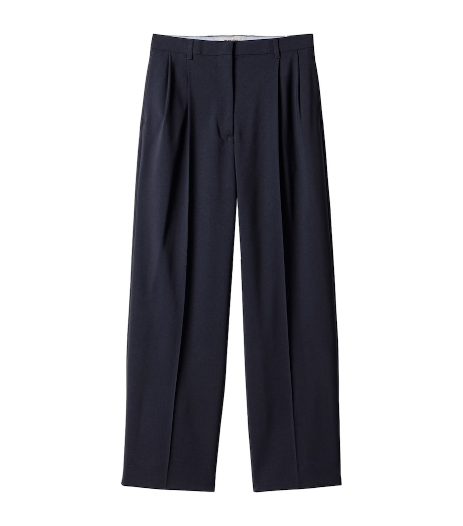Miu Miu Womens Wool-Blend Tailored Trousers Blue Image 1