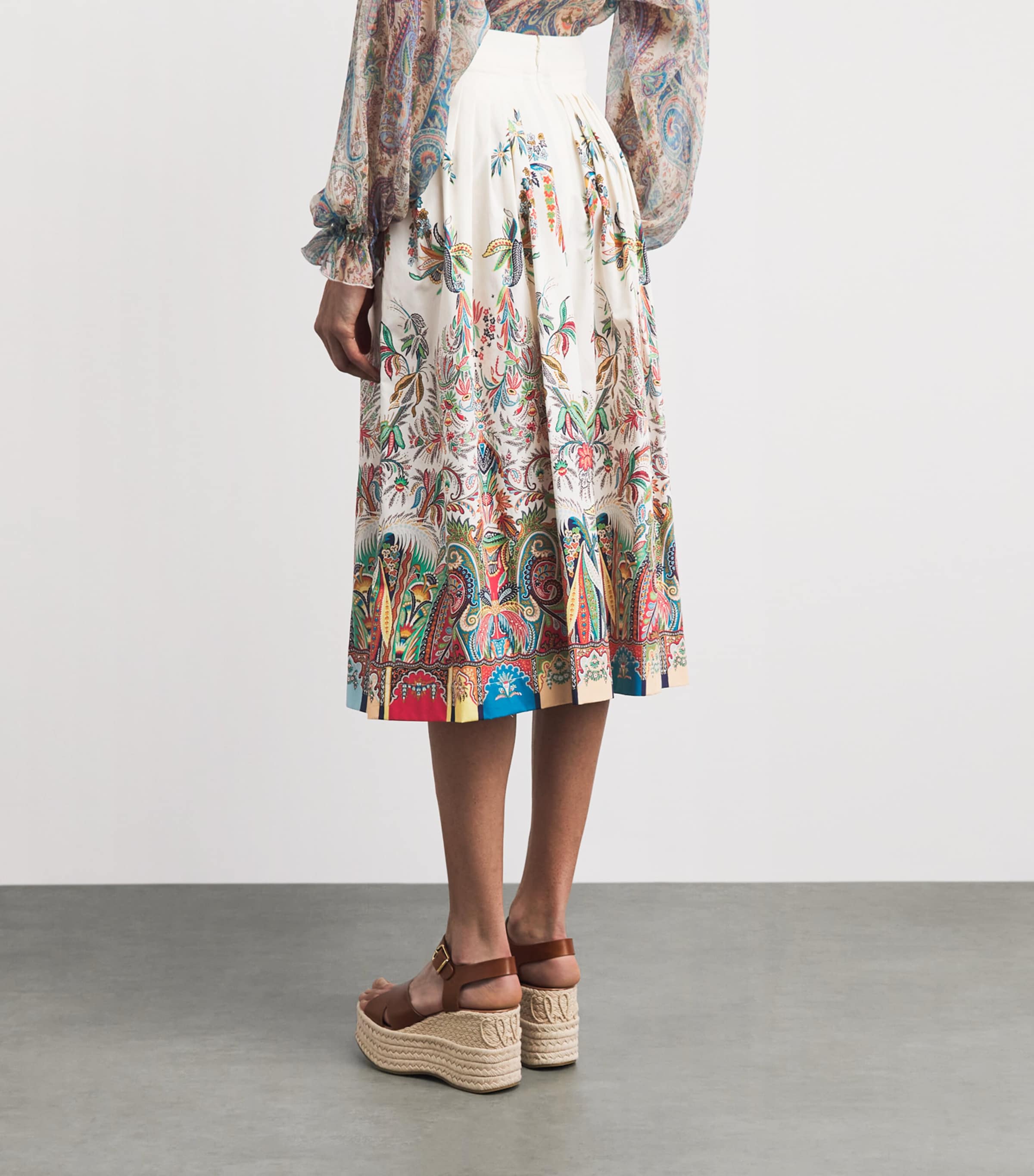 Etro Womens Cotton Paisley Pleated Midi Skirt Prnt/white Bs Image 5