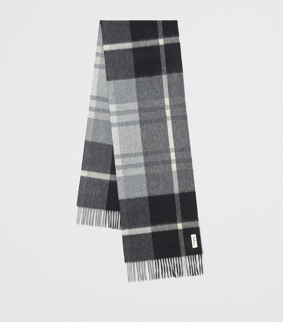 Mulberry Small Merino Wool Check Scarf Black Foggy Grey Image 2