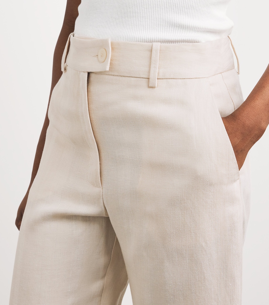Claudie Pierlot Womens Linen Cropped Trousers Sand Image 3