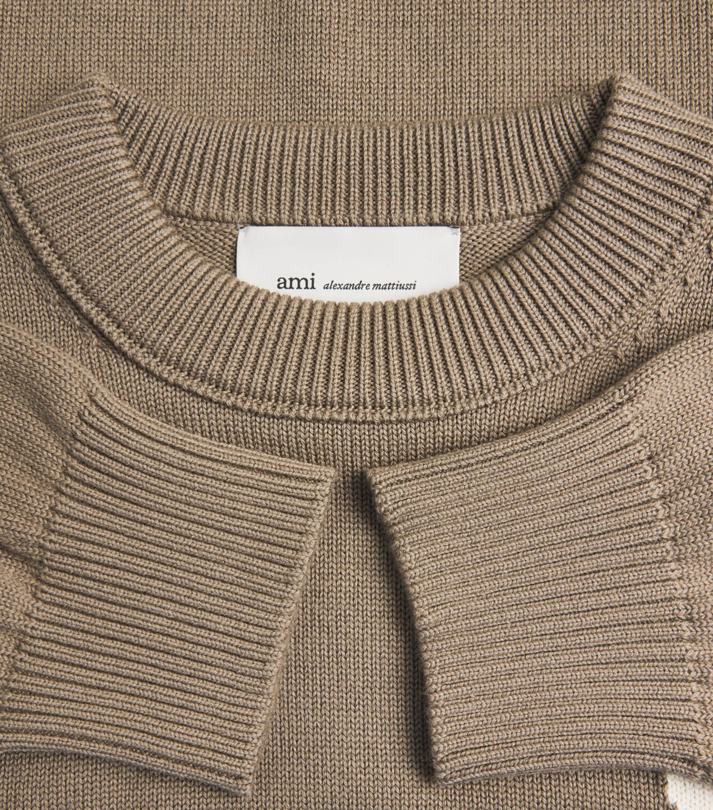 AMI Paris Mens Wool-Cotton Ami de Coeur Sweater Bge Taupe/ecru Image 6