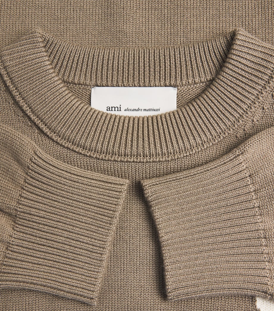 AMI Paris Mens Wool-Cotton Ami de Coeur Sweater Bge Taupe/ecru Image 6