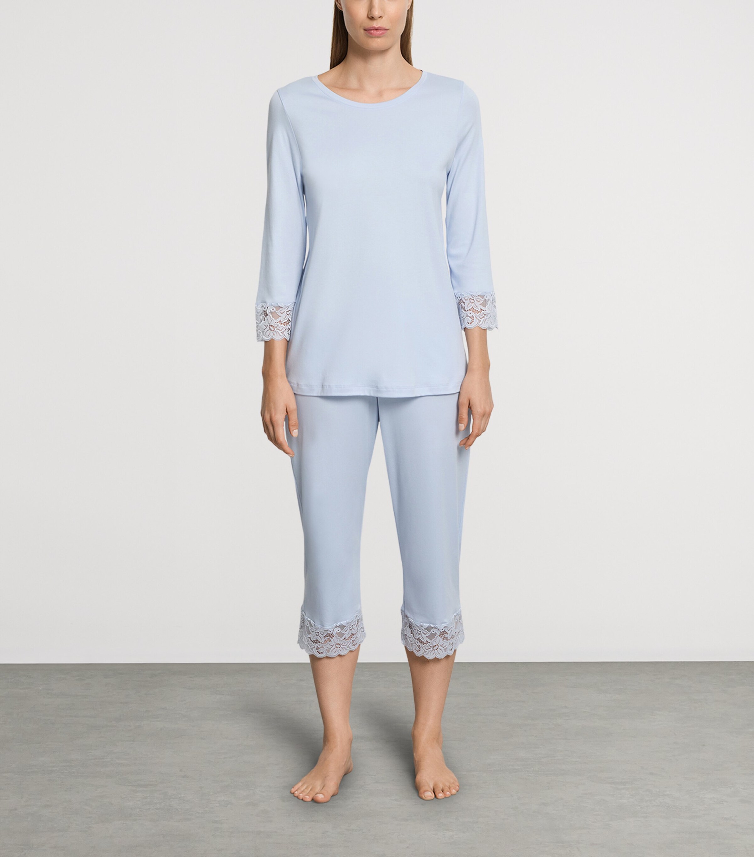 Hanro Blue Cotton Moments Pyjama Set | Harrods UK