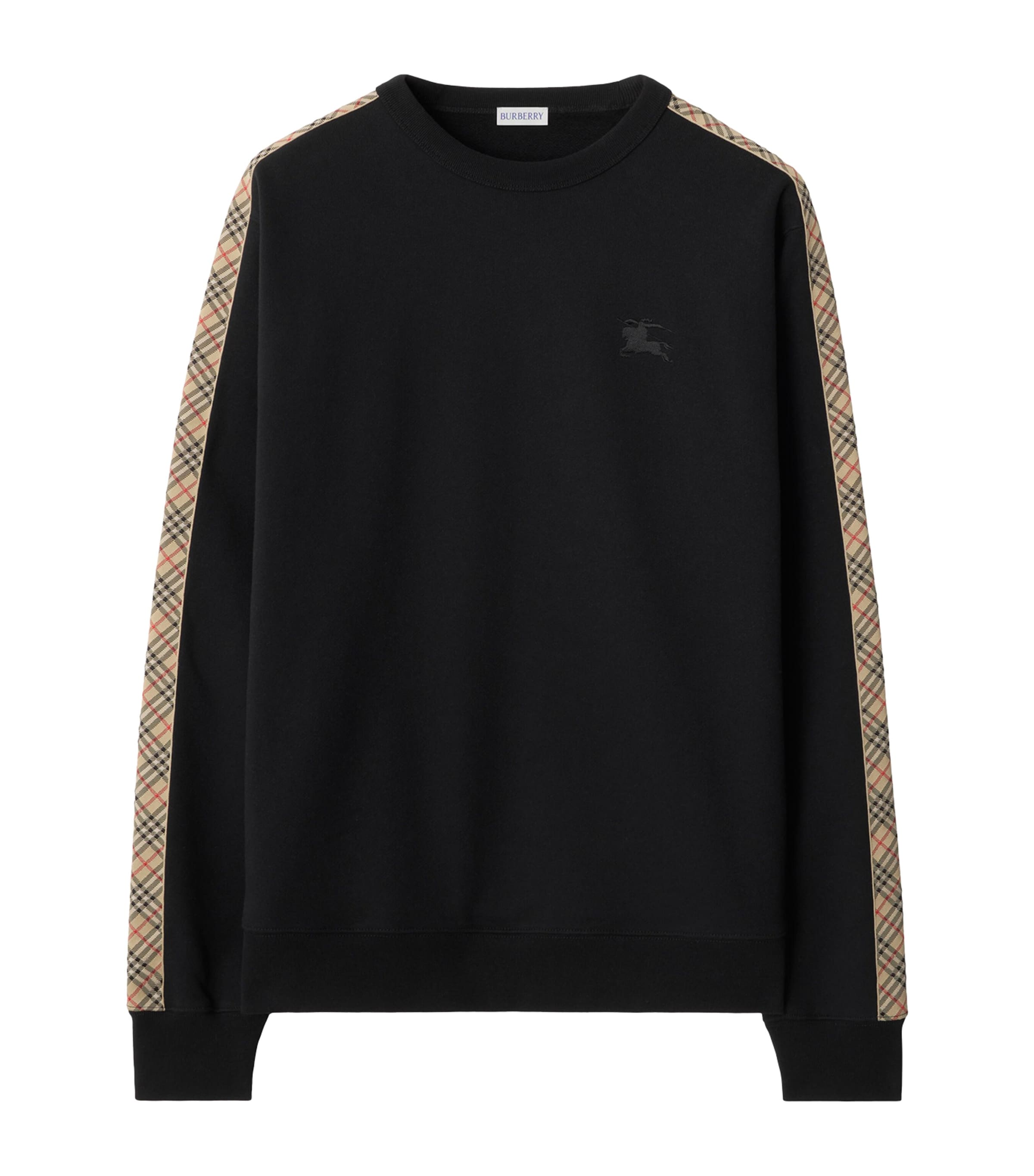 Cotton Check-Trim Sweatshirt BLACK Image 1