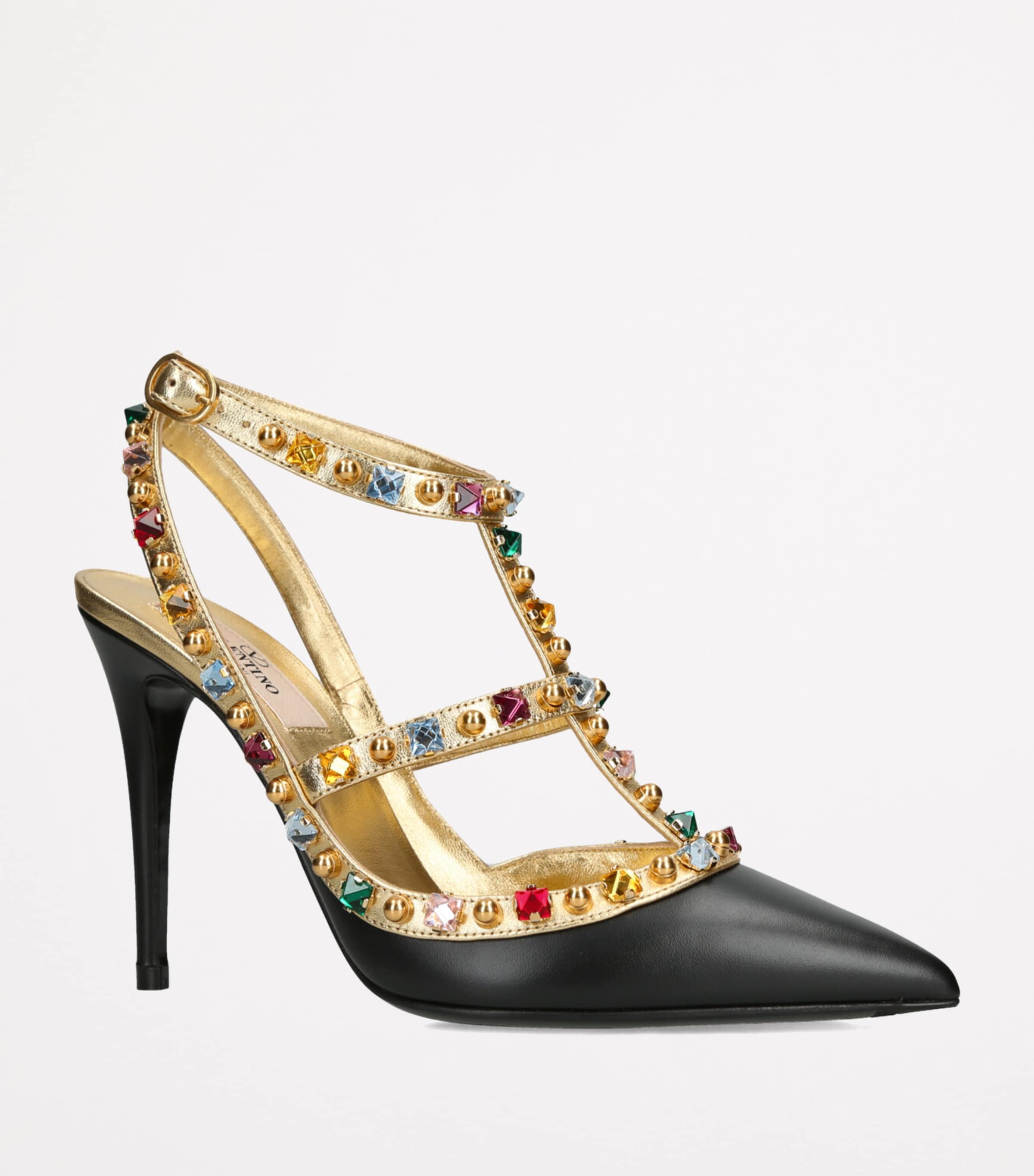 Valentino Garavani Leather Strass-Embellished Rockstud Heels 100 Black/comb Image 3