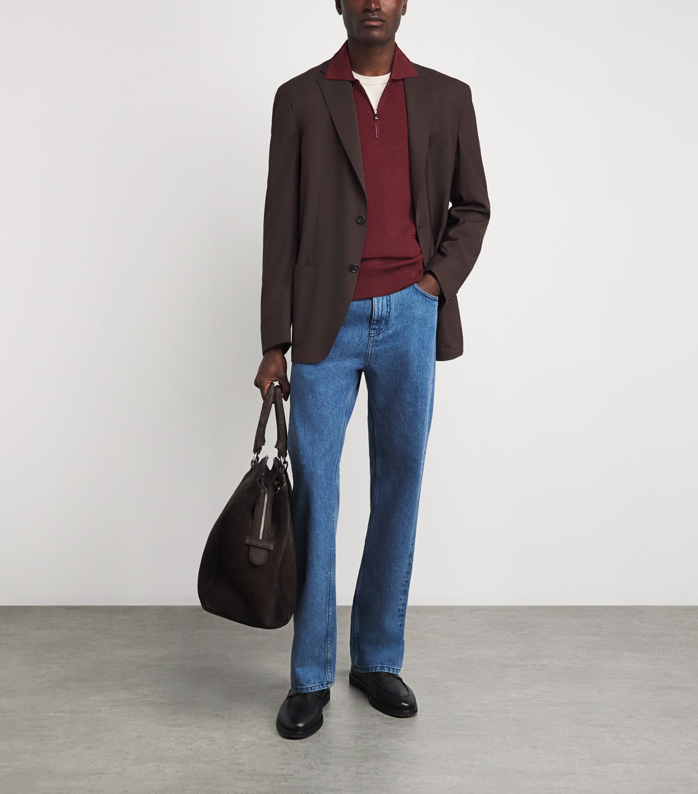 Corneliani Mens Virgin Wool Quarter-Zip Polo Sweater Drk Rd Coloured Image 1
