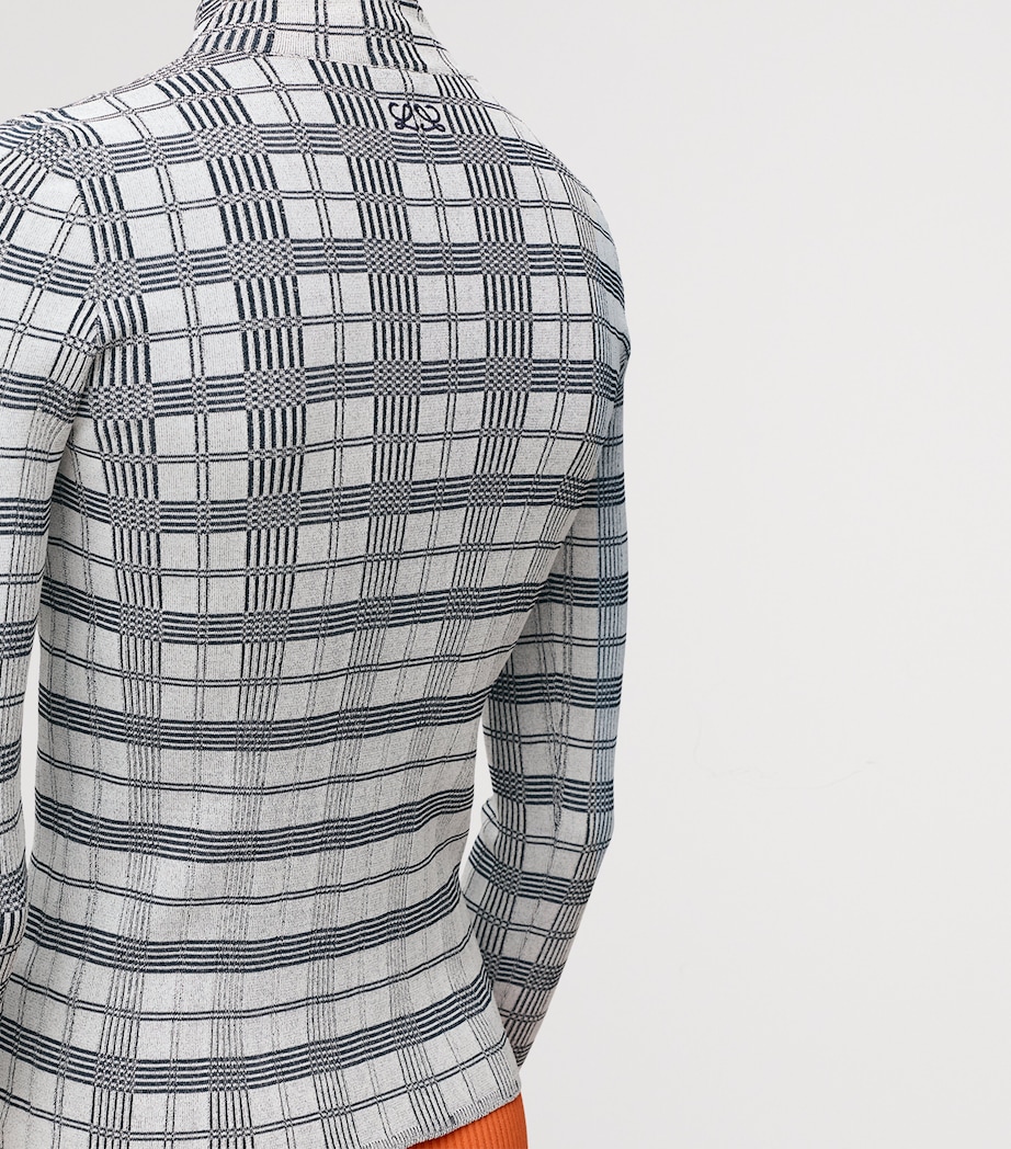 LOEWE Womens Check Jacquard High-Neck Top White/navy Image 5