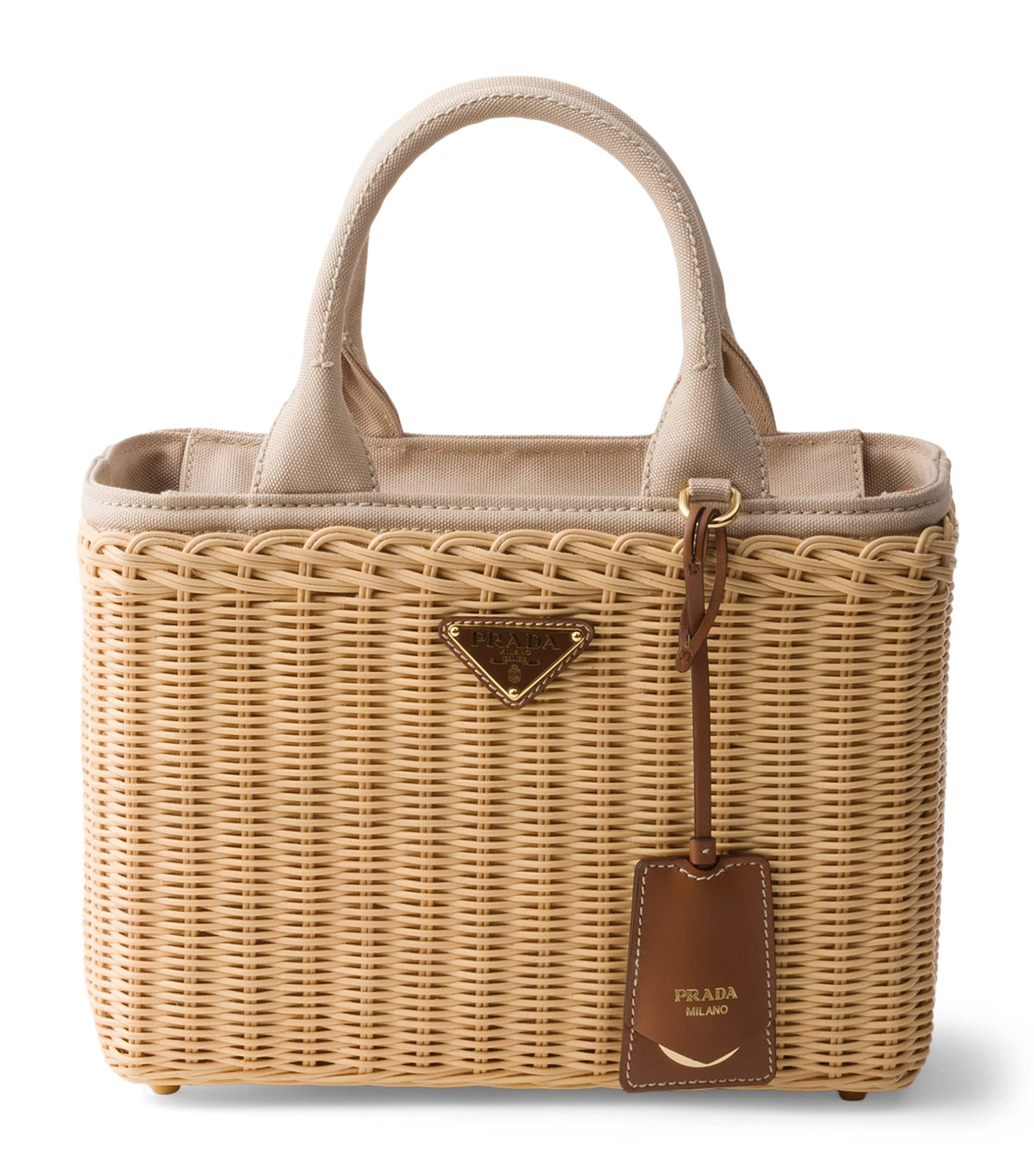 Prada Medium Wicker Tote Bag Neutral Image 1