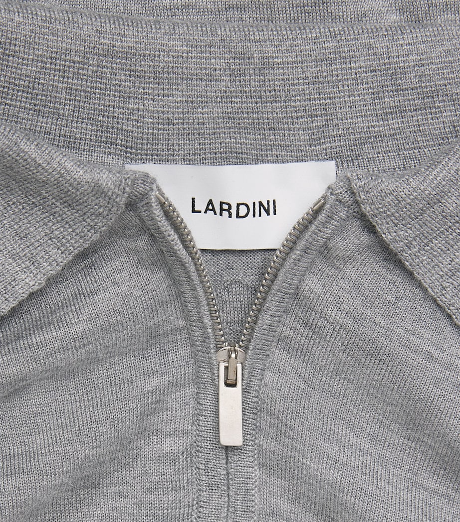 Lardini Mens Wool-Silk-Cashmere Quarter-Zip Sweater Grey Image 6