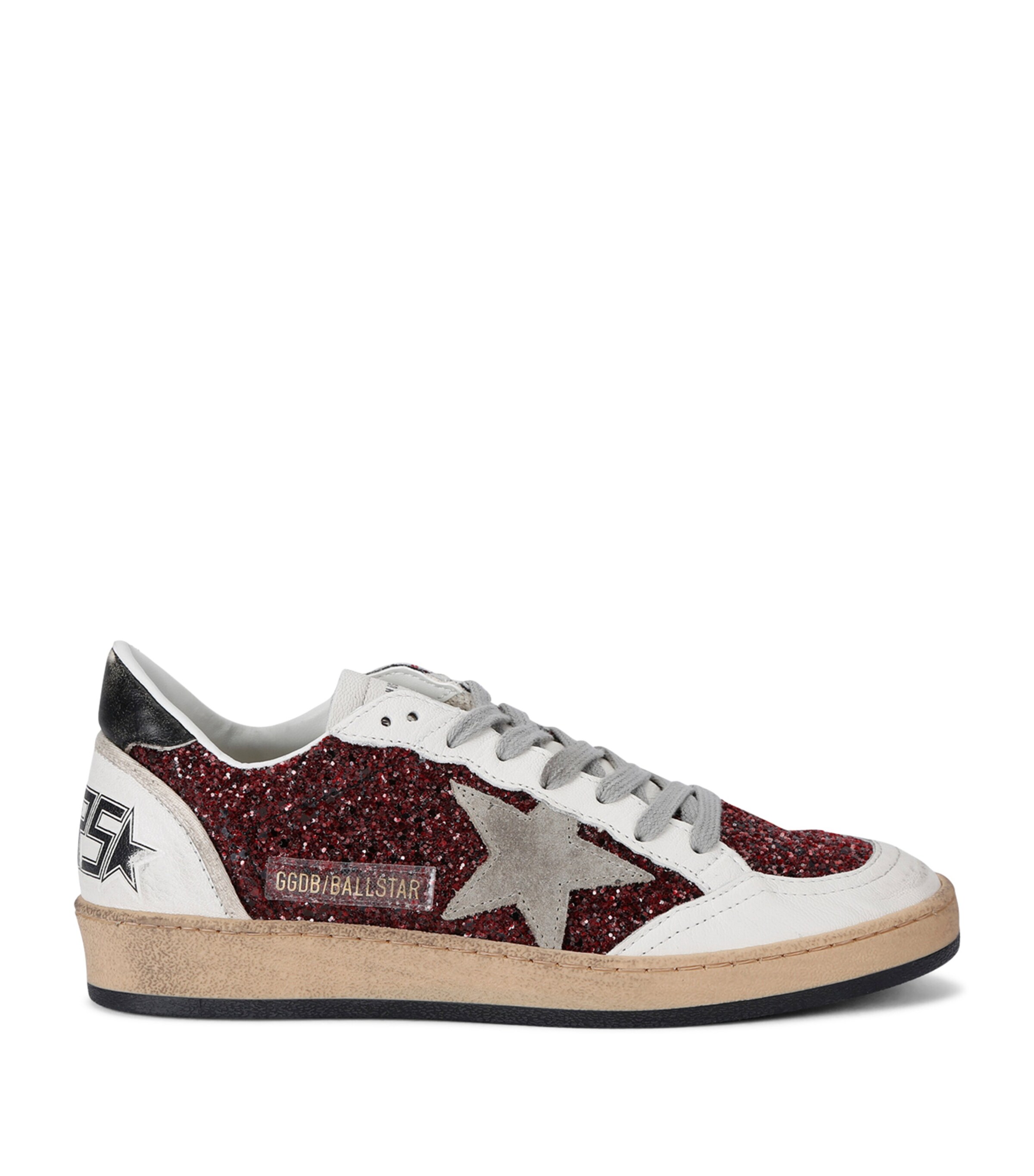 Golden Goose Ball-star Leather-trimmed Glitter Sneakers In Red