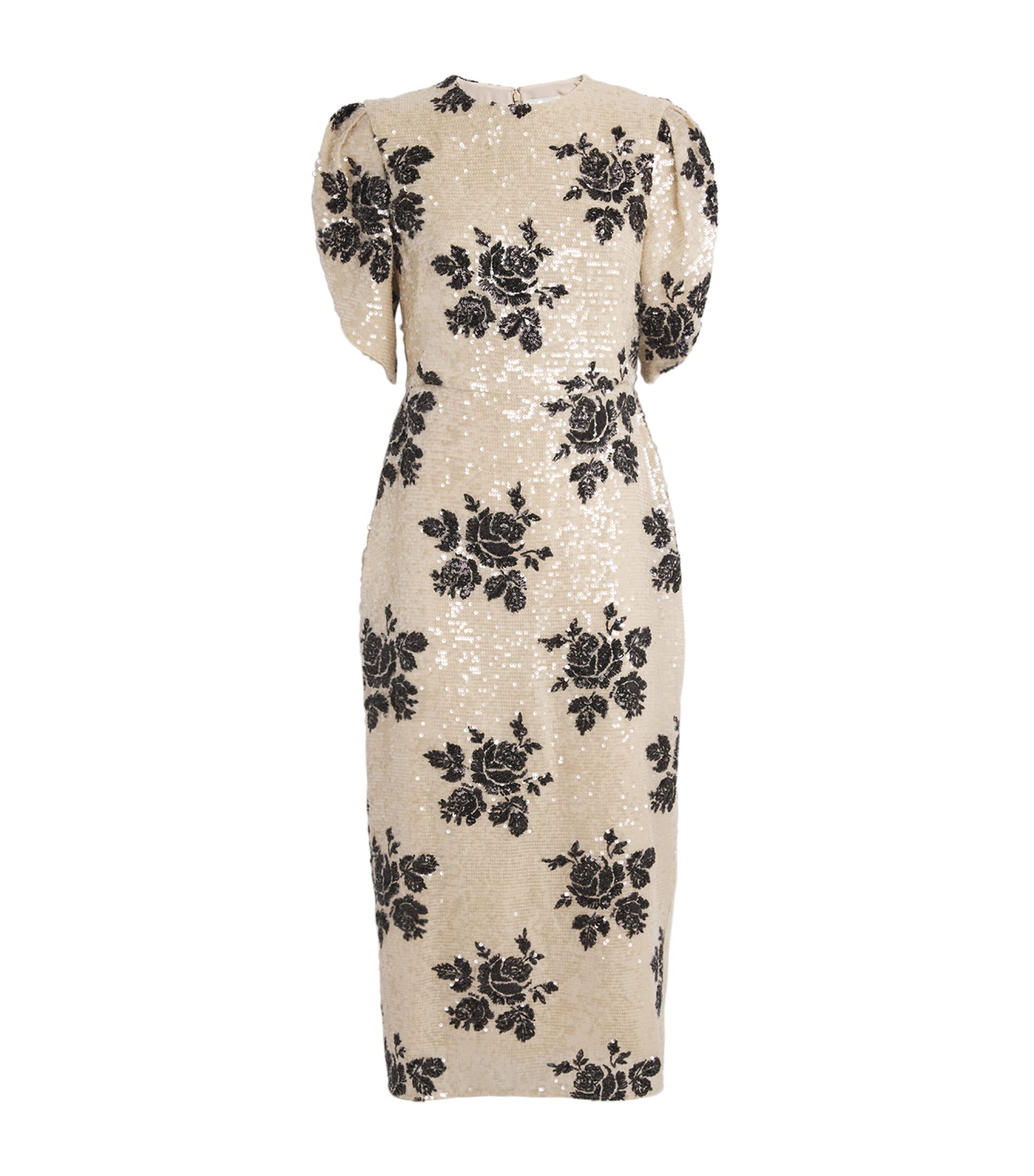 Shop Erdem Sequinned Floral Cocktail Midi Dress