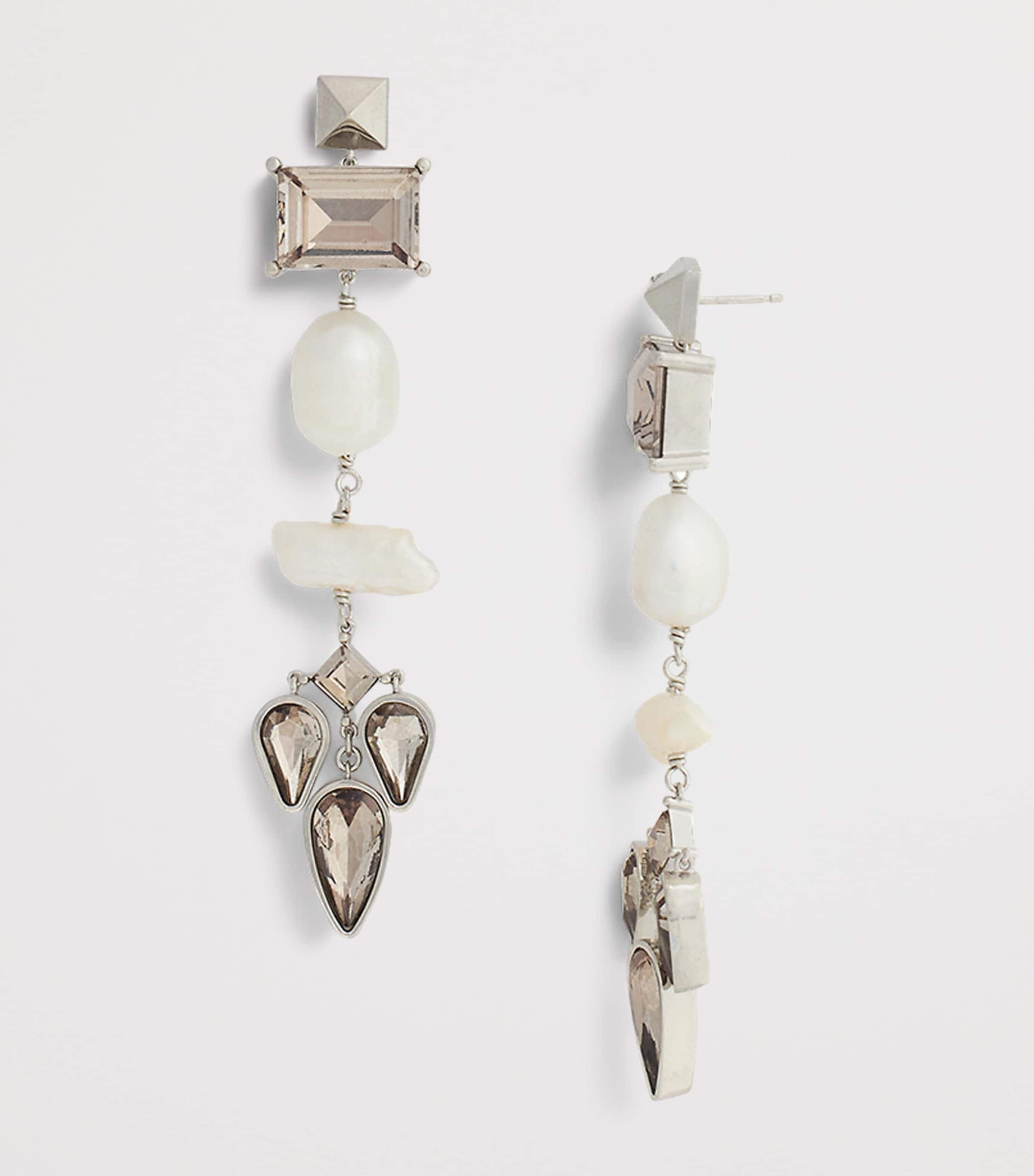 Pearl and Crystal Drop Earrings SILVER/CREAM Image 2