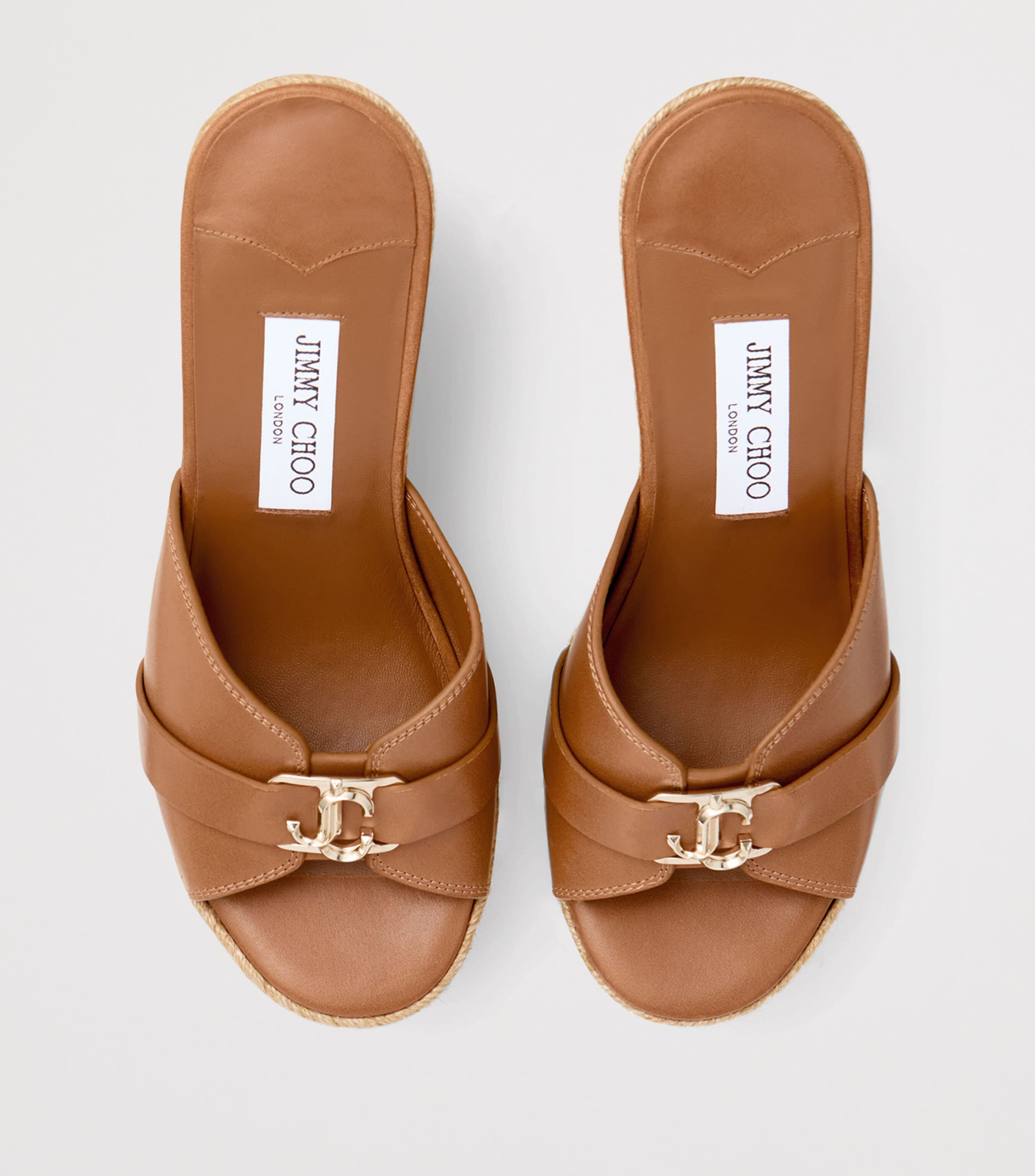Jimmy Choo Leda 100 Leather Wedge Sandals Tan/gold Image 3