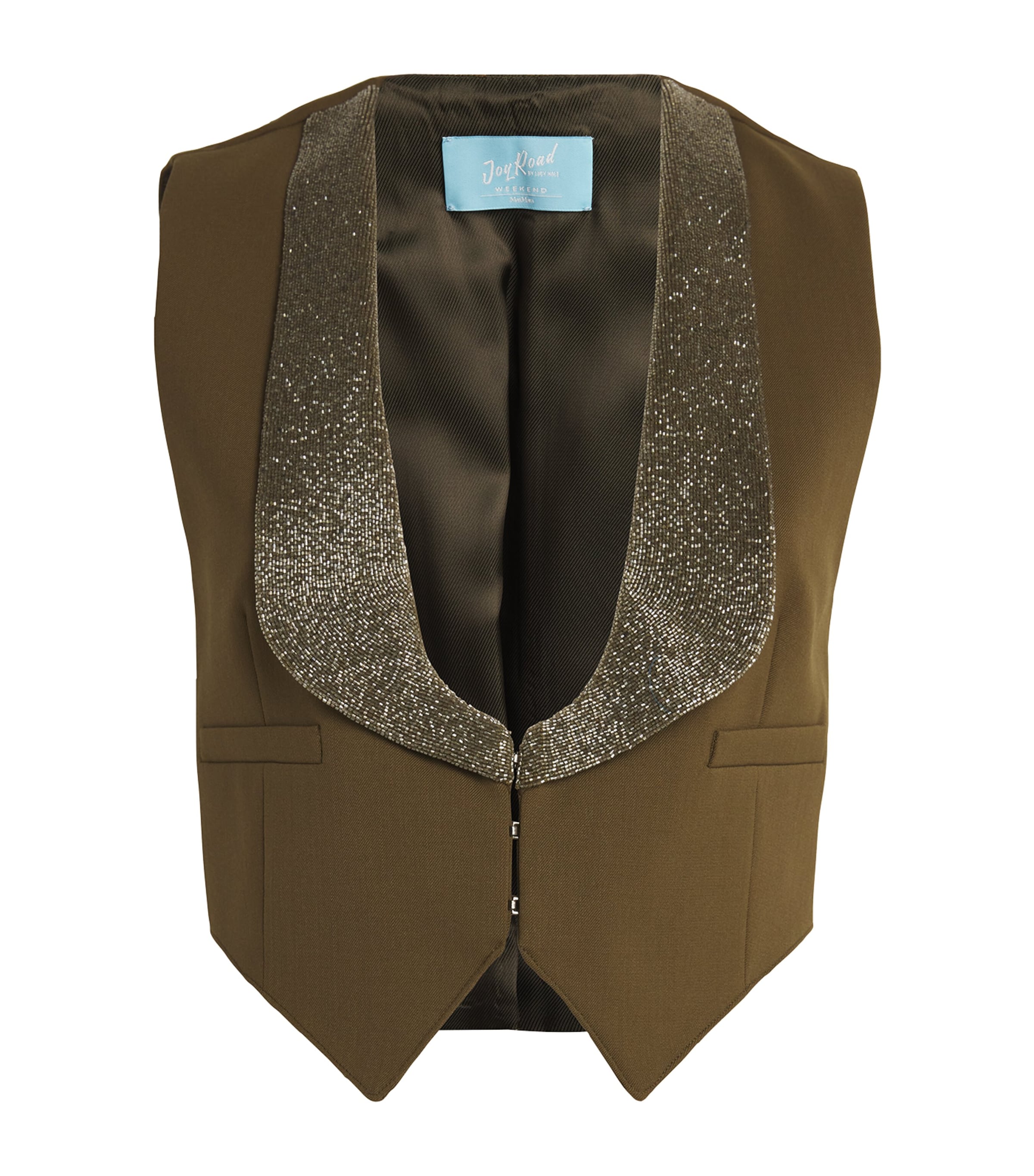 Shop Weekend Max Mara Virgin Wool-blend Beaded Waistcoat In Green