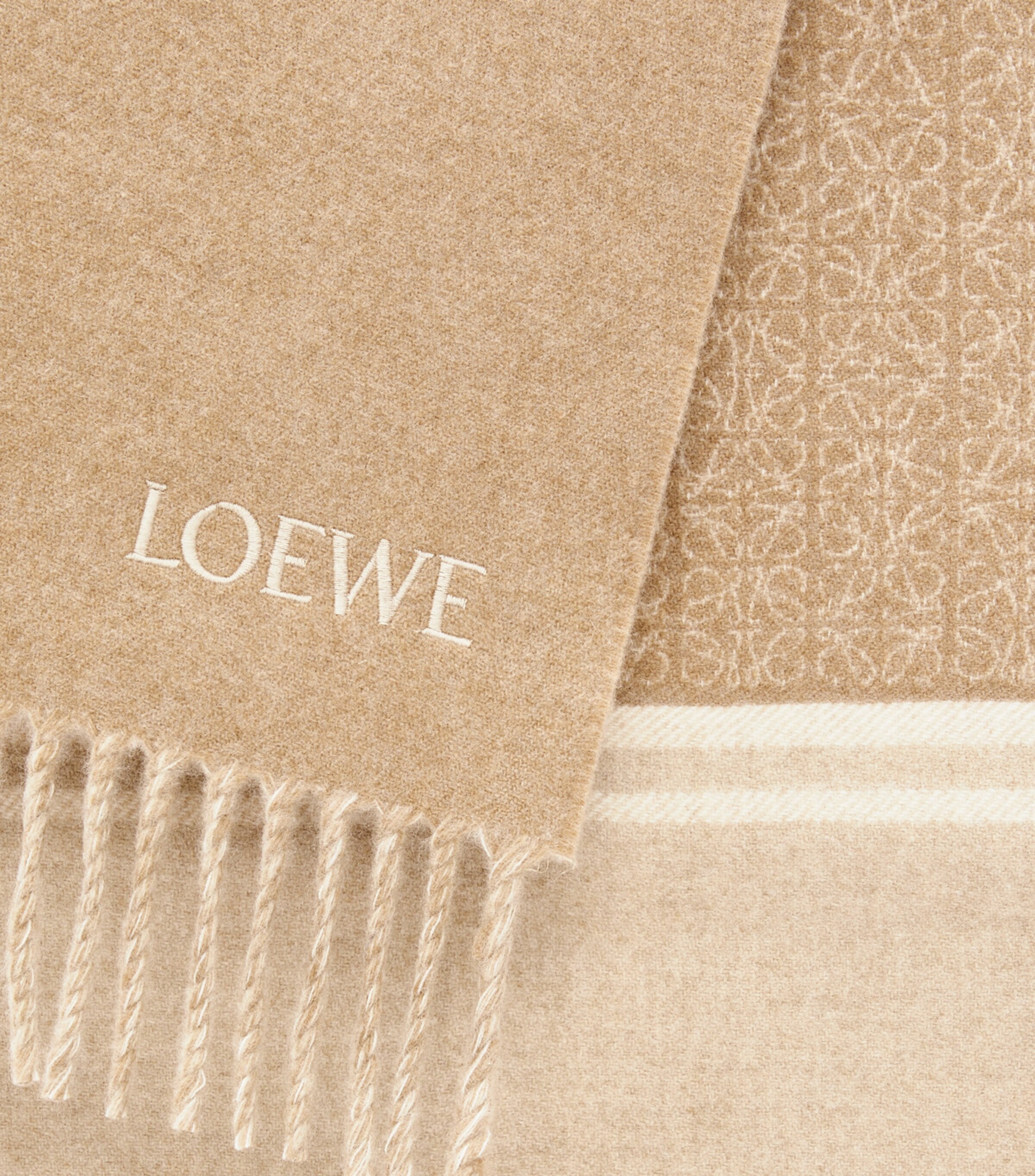 LOEWE Wool-Cashmere Anagram Scarf Camel/white Image 3