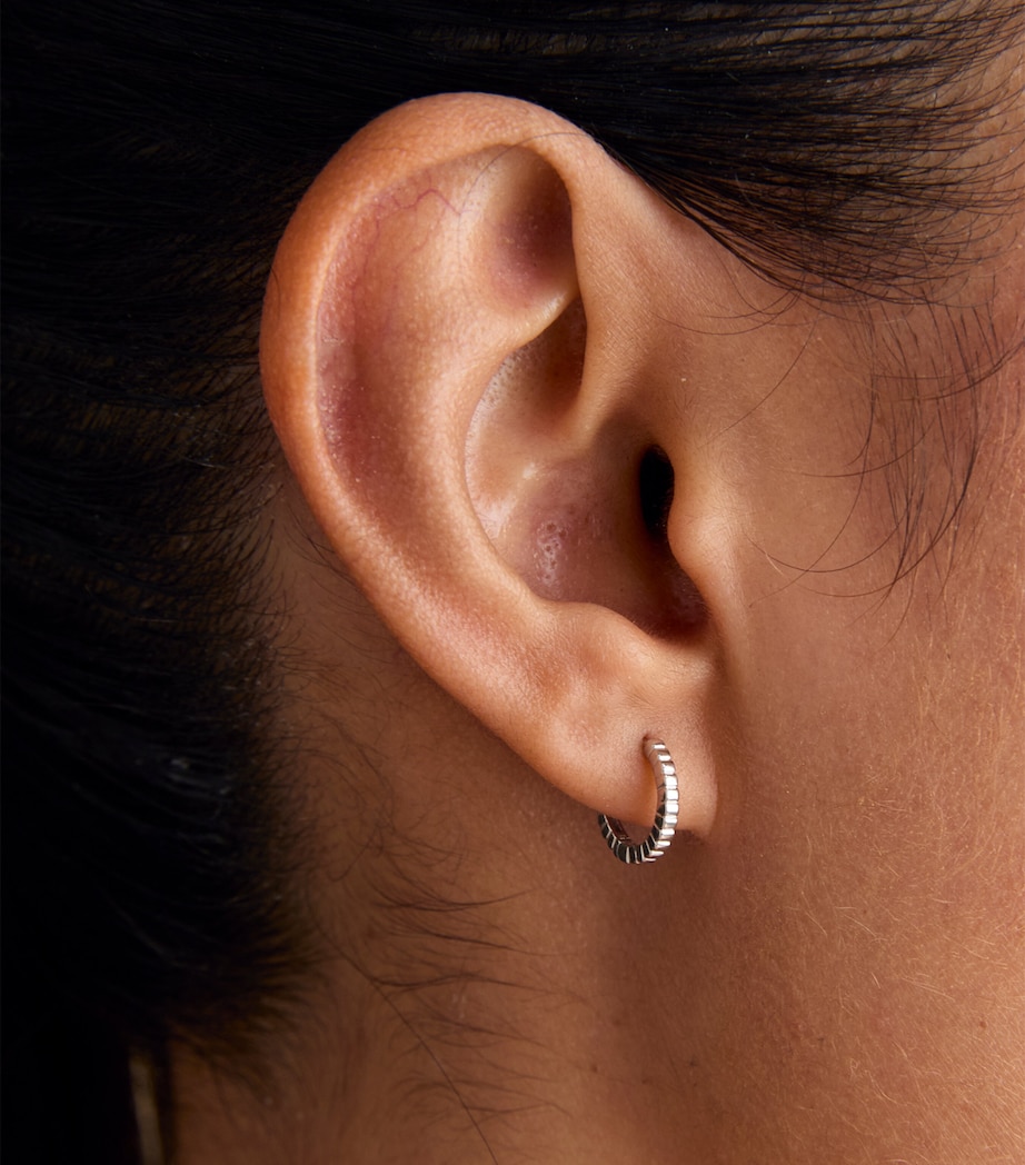 Astrid & Miyu White Gold Ridged Huggie Hoop Earrings White Gold Image 2